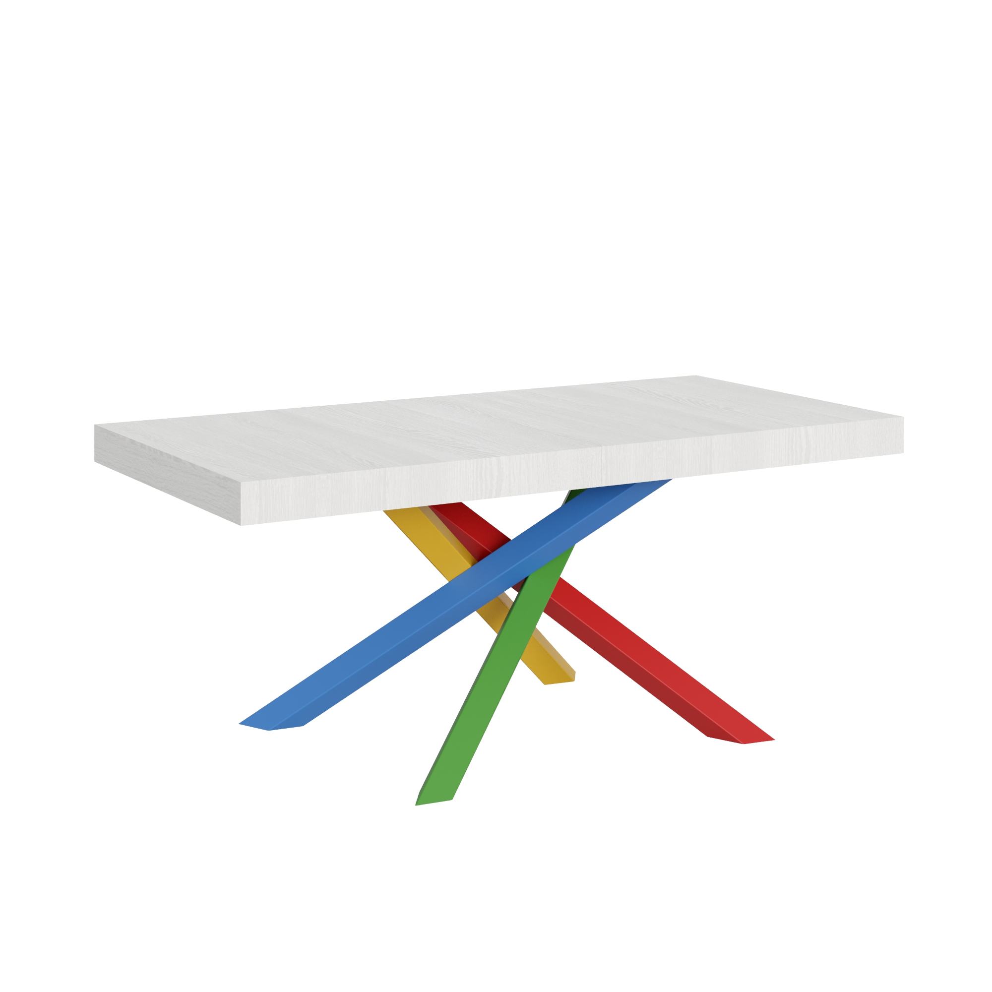 Table Extensible 200/304x90 Cm Volantis Frêne Blanc Pieds Multicolores 4/b
