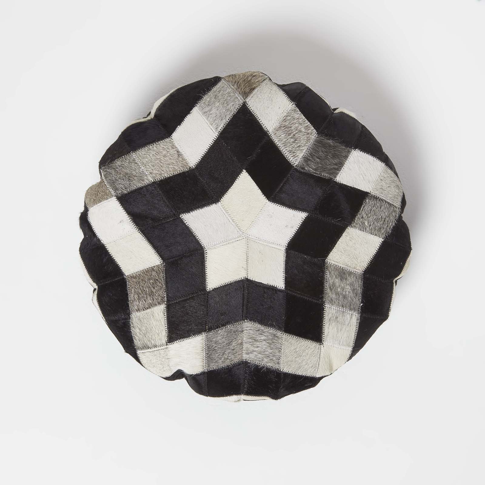 Coussin Rond En Peau Véritable, 40cm - Homescapes