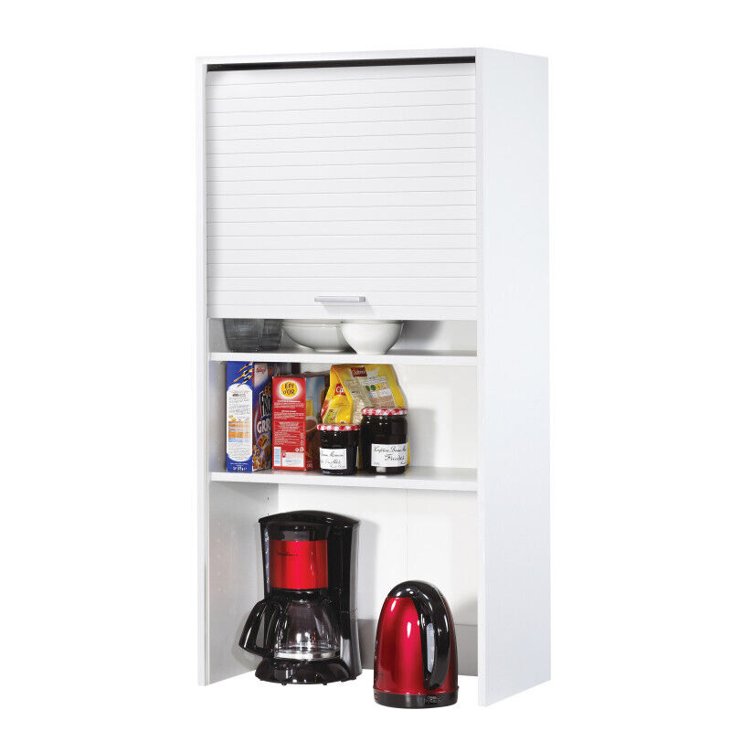 Beaux Meubles Pas Chers - Meuble De Cuisine Haut Blanc 3 Tablettes 1 Rideau L 60 H 123.6 P 35 Cm