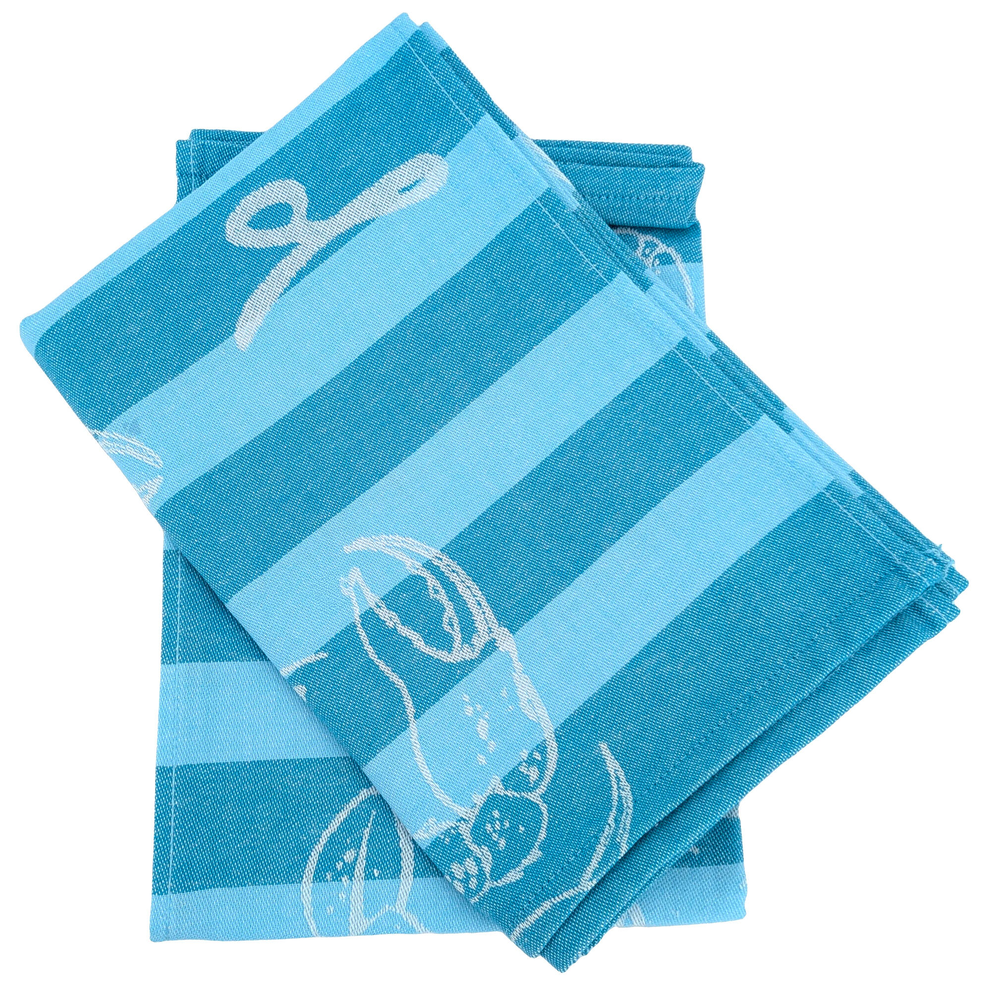 Lot De 2 Torchons De Cuisine Toile 50x70 Cm Collection Seafood Bleu