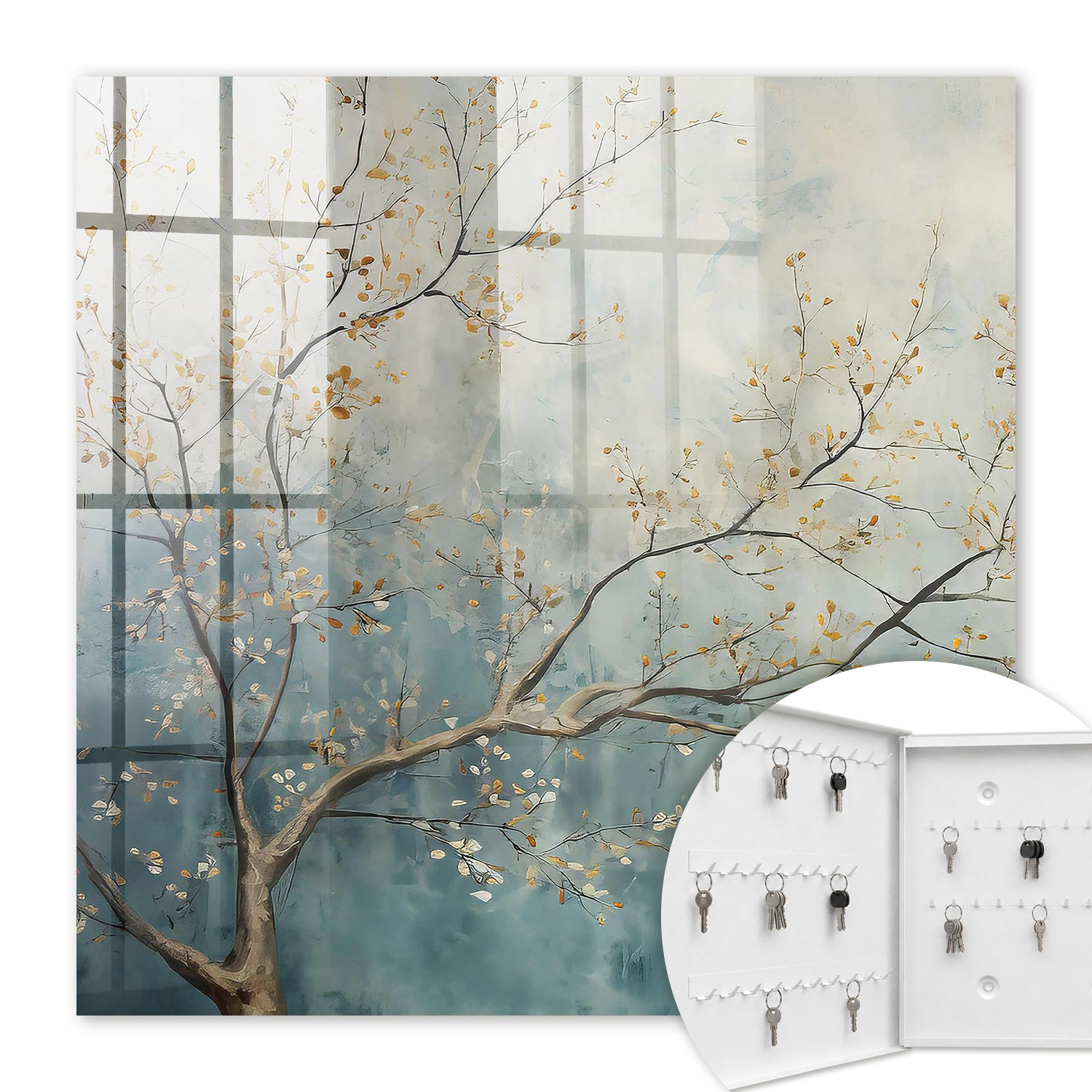 Armoire À Clés - (30 Cm X 30 Cm) - Boîte À Clés Murale - Coffret De Rangement Pour Clés - Couleur Blanche - Ouverture Vers La Gauche - Pour Maison Et Bureau - Détente En Pleine Nature