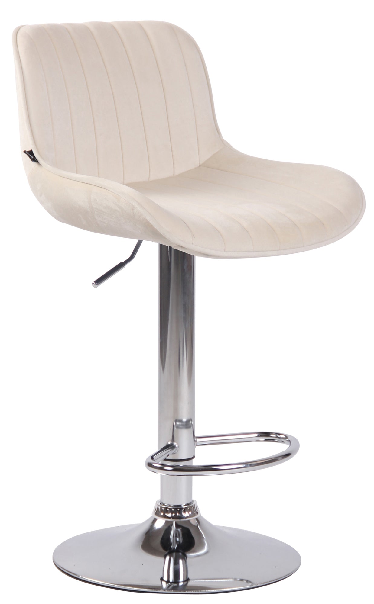 Tabouret De Bar Chaise Haute X1 En Velours Crème Coutures Verticales Support En Métal 10_0005105