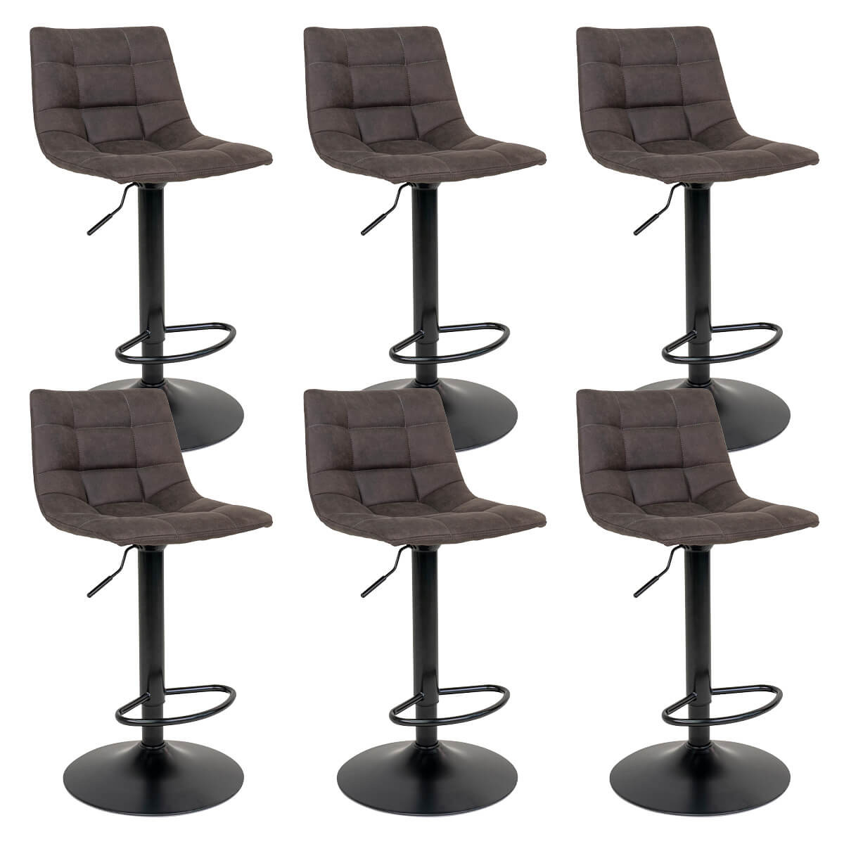 Magnus - Lot De 6 Tabourets Acier Et Tissu Gris