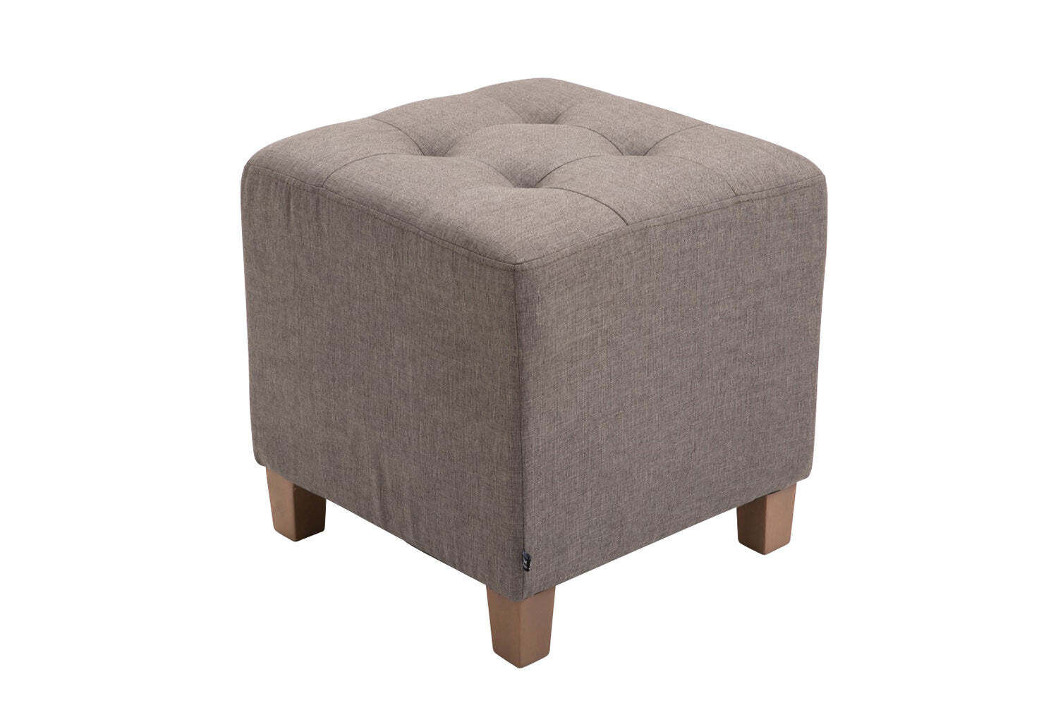 Tabouret Bas Repose-pieds Pouf Capitonné En Tissu Taupe Pieds En Bois 45x46 Cm 10_0000143