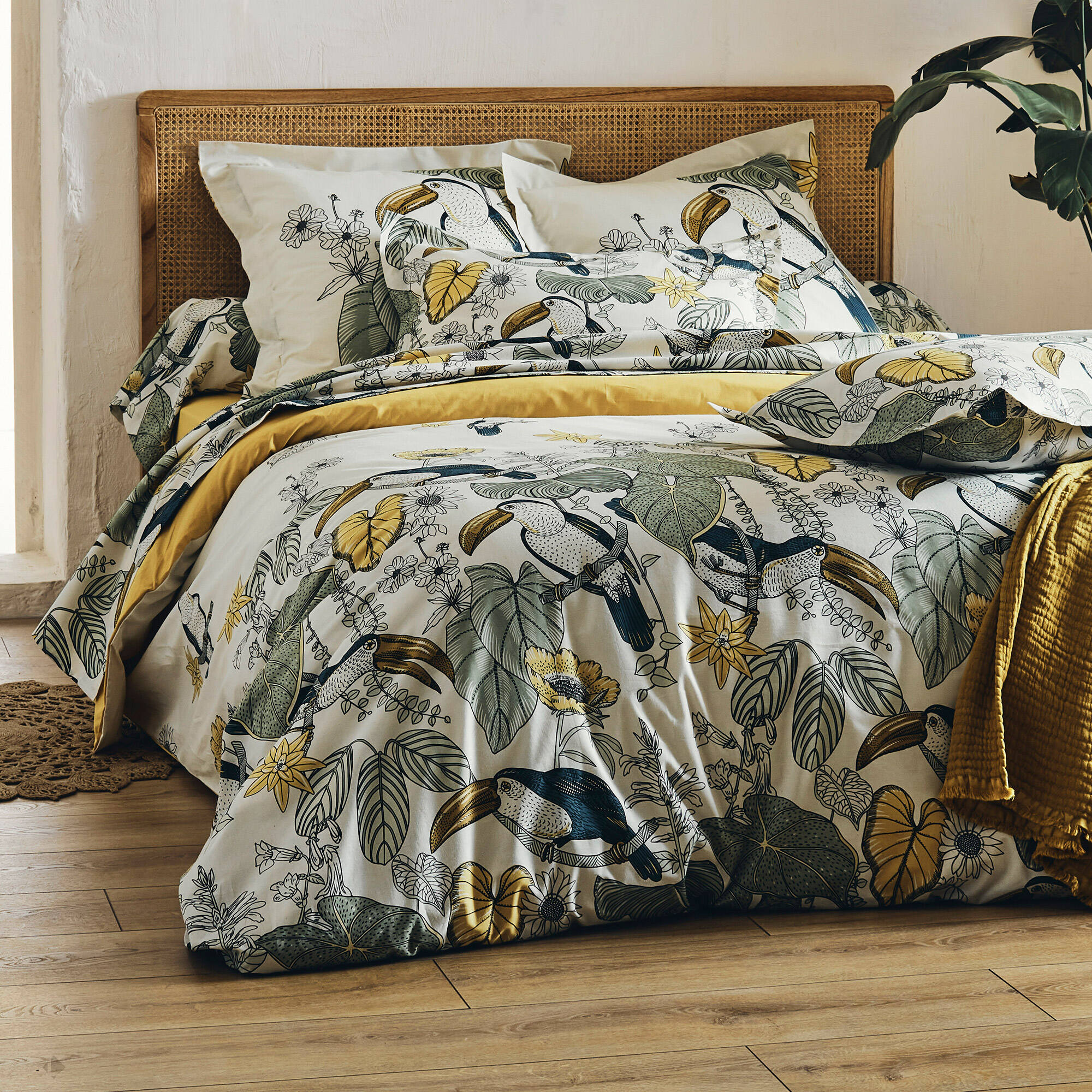 Parure De Lit 240x220 Cm 65x65 Cm Coton Toco Vert 3 Pièces