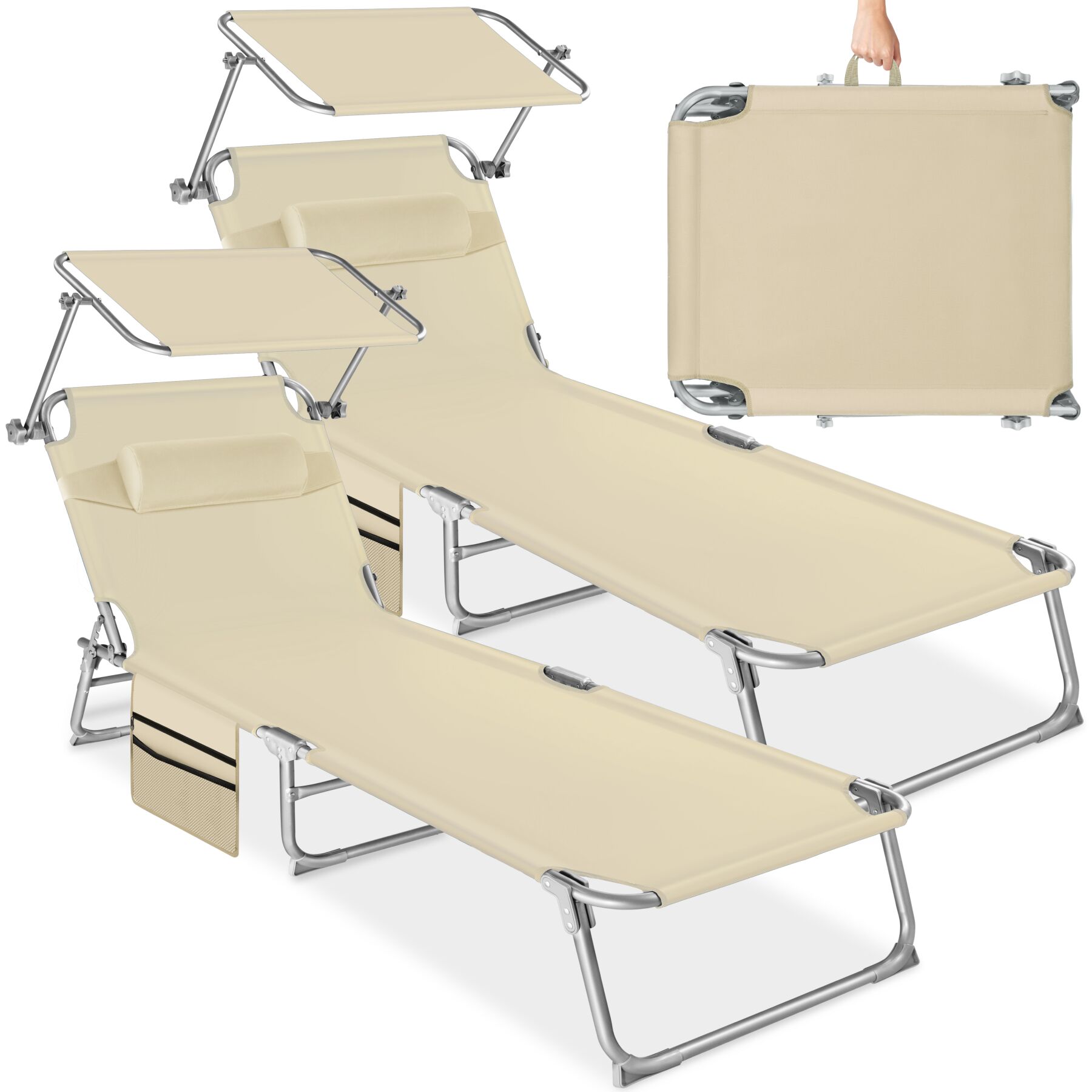 Bain De Soleil Réglable En Résine Tressée Et Aluminium Beige
