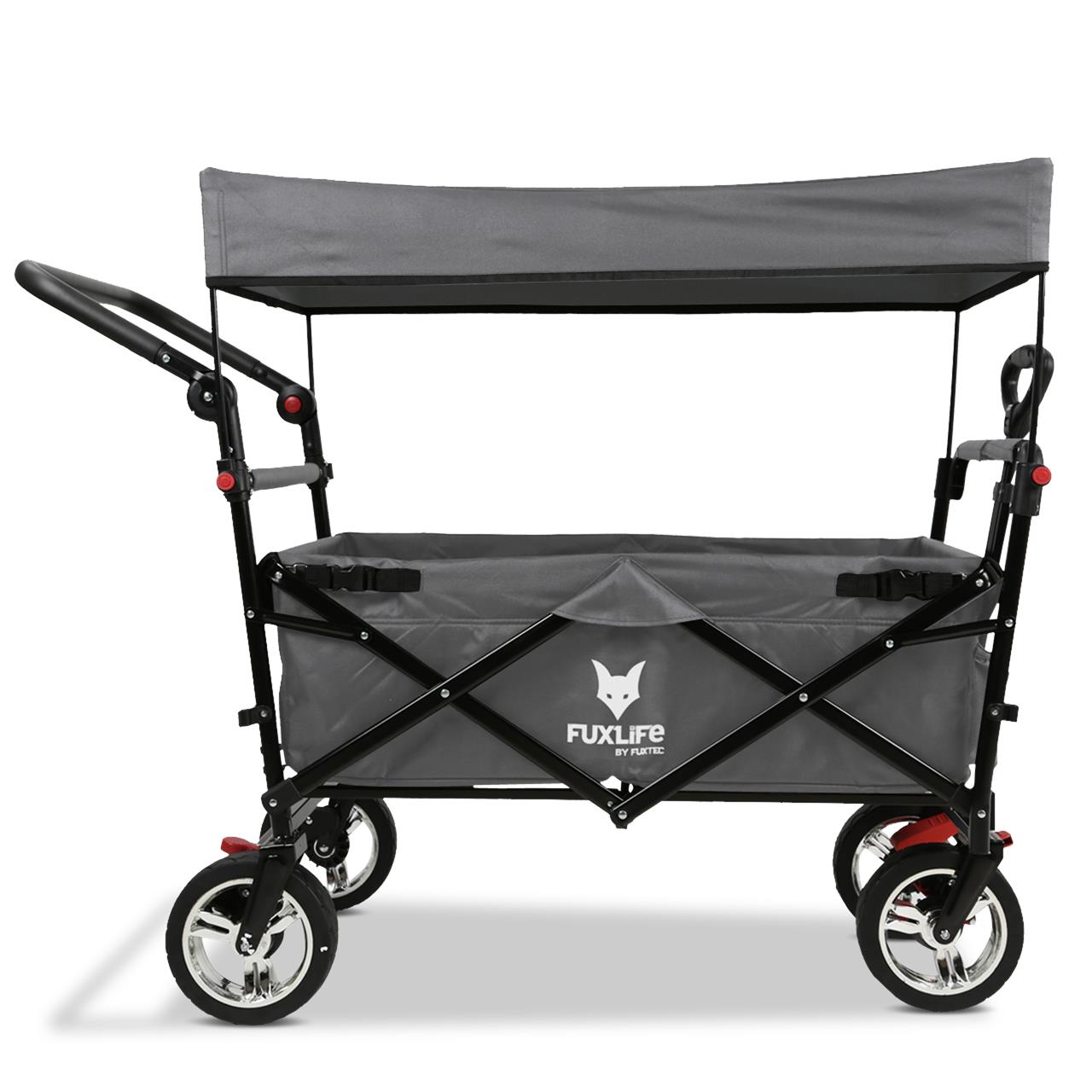 Chariot Pliable Gris Avec Siège Rembourré Et Frein Fx-ct700 Fuxlife By Fuxtec