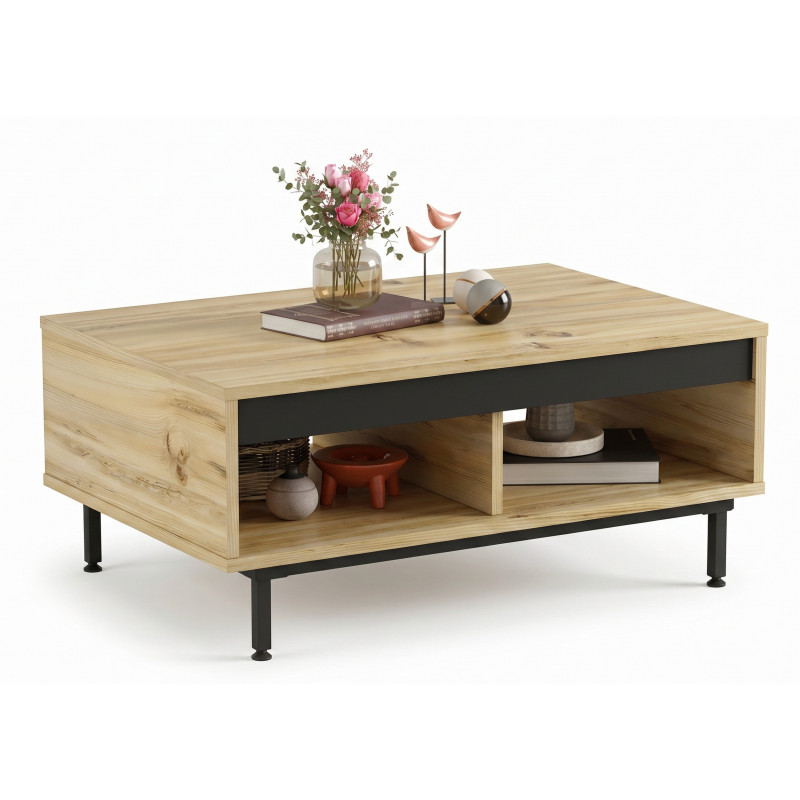 Table Basse Beaux Meubles Pas Chers Deux Niches Chêne Noir Panneaux Particules