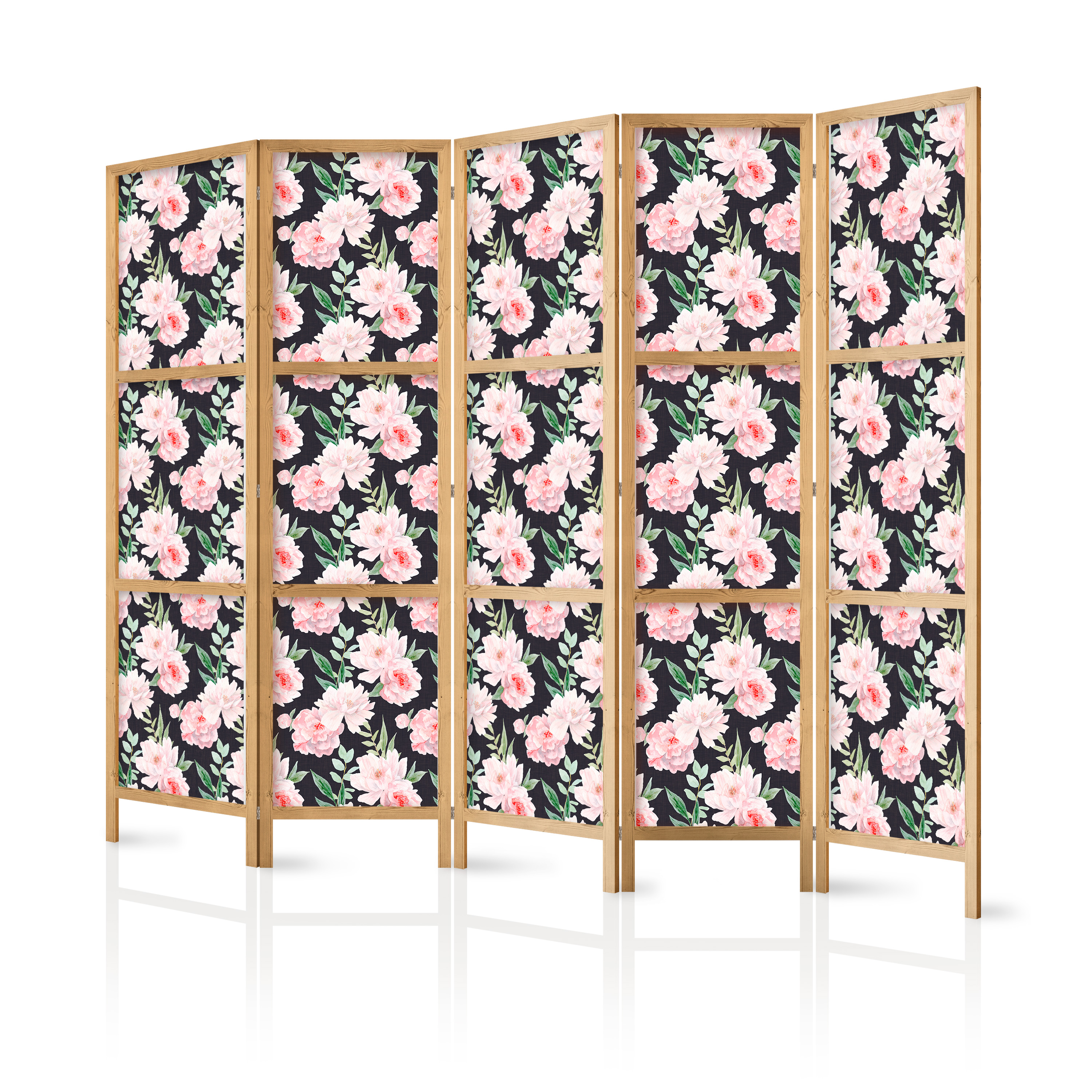 Paravent Japonais -fleurs Roses Et Feuilles Vertesgraphite 225x172