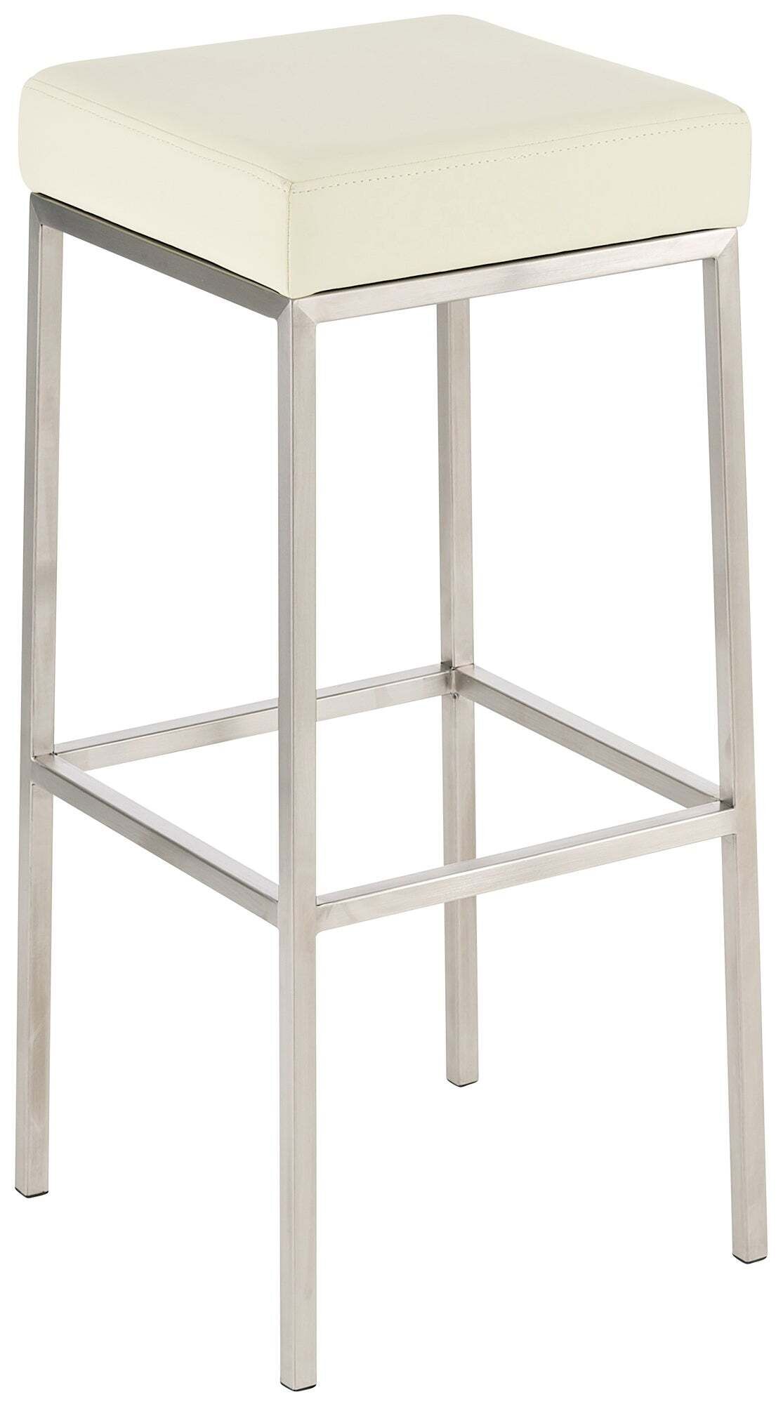 Tabouret De Bar Design Moderne Assise Confortable En Synthétique Crème Pieds Acier Inoxydable Brossé 10_0000643