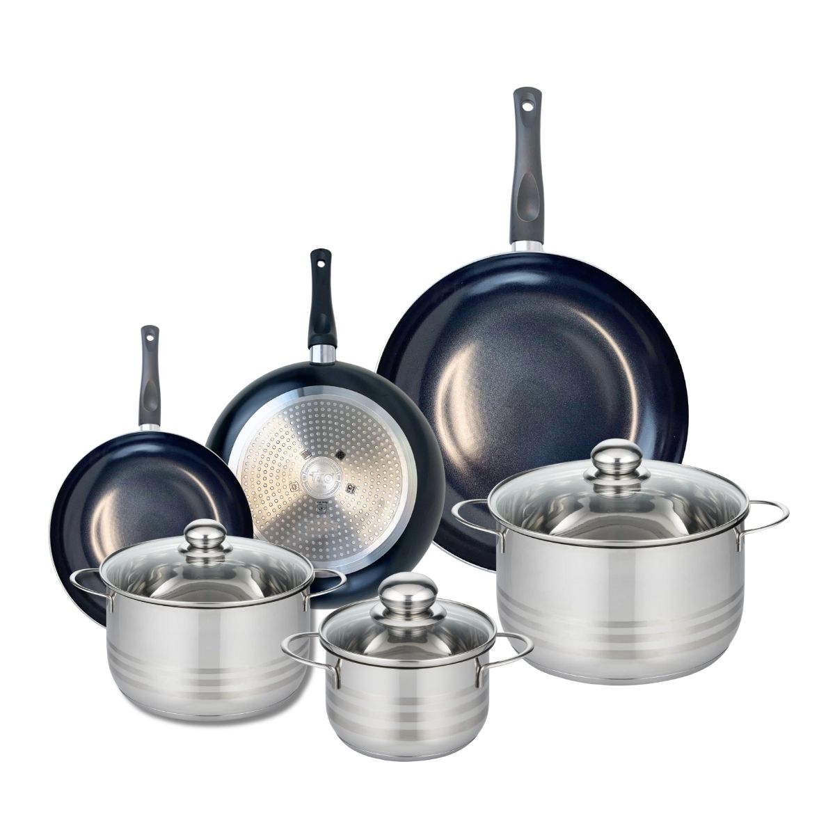 3 Poêles 20/24/32cm + 3 Faitouts 16/20/24cm Prima Brillant