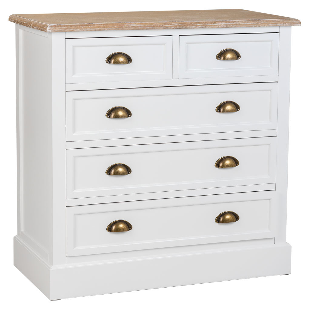 Commode En Bois Avec 5 Tiroirs Blanc 80x40x80.5h