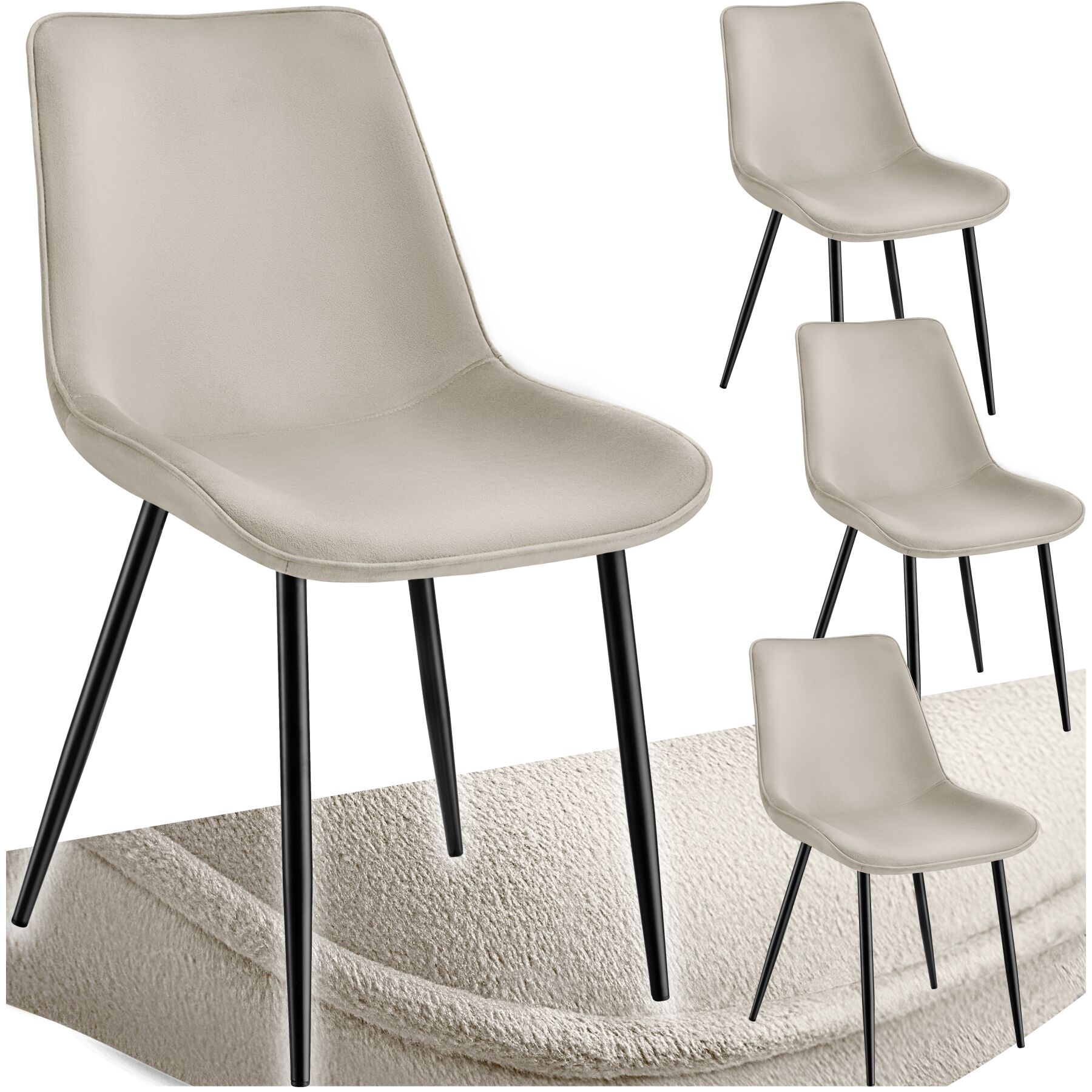 Lot 4 Chaises Assise Ergonomique Rembourrée Aspect Velours Crème