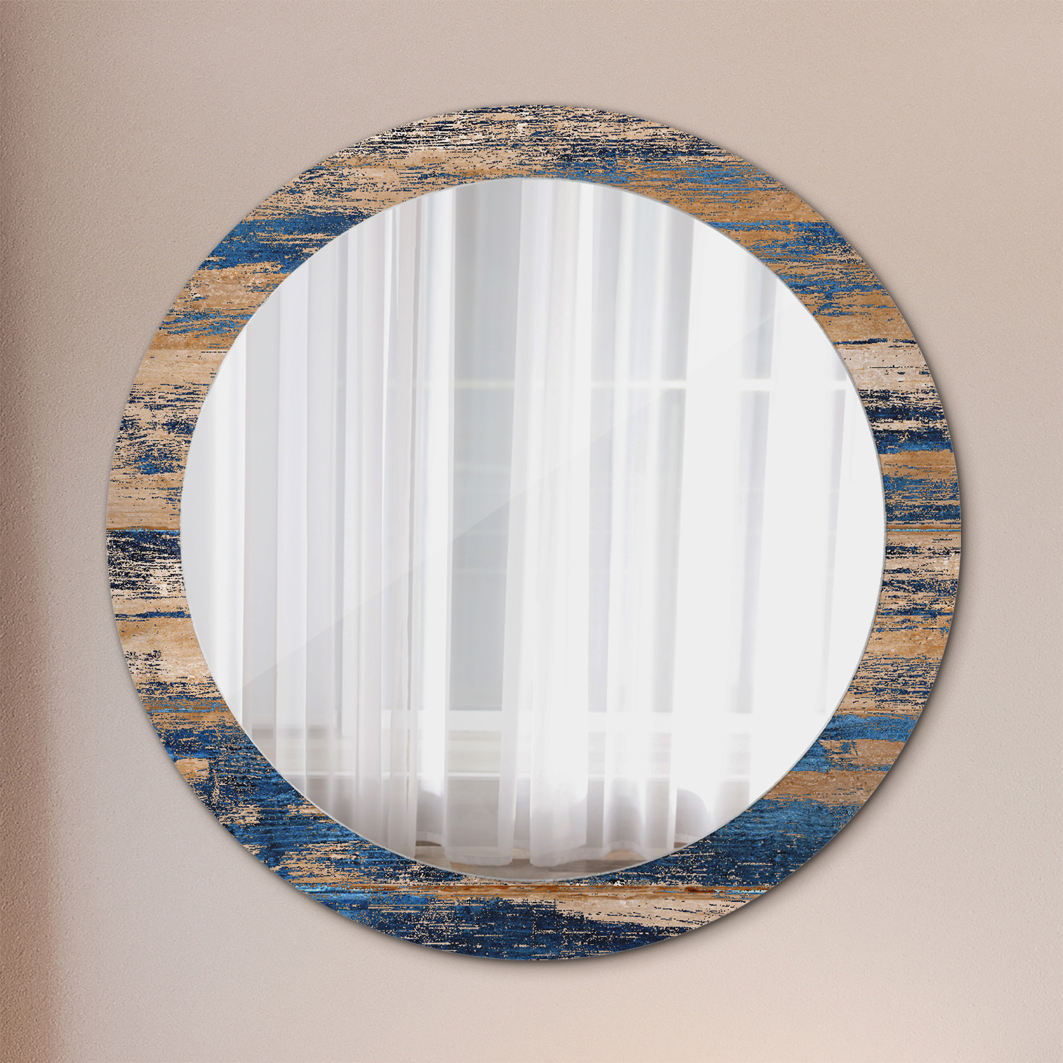 Grand Miroir Mural Dans Le Cadre Bleu Rond Élégant 80x56 Cm