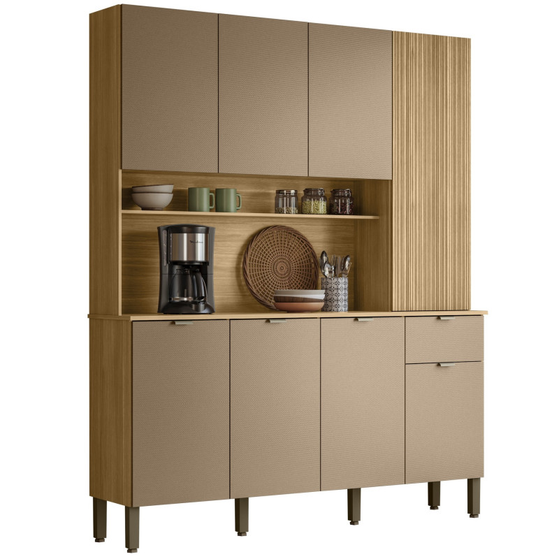 Buffet Beaux Meubles Pas Chers Slow 8 Portes 1 Tiroir 18 Niches Gris Taupe Imitation Chêne