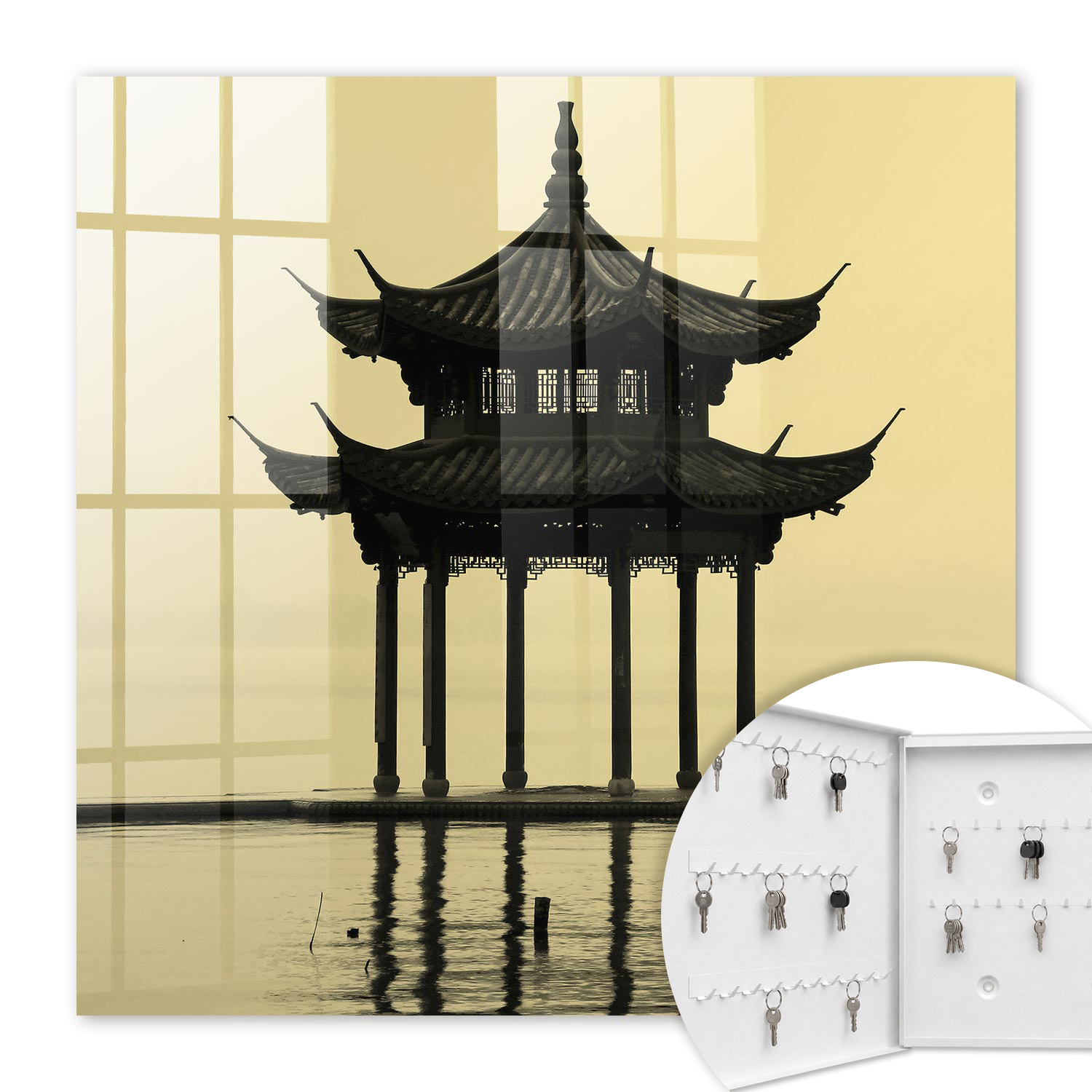 Armoire À Clés - (30 Cm X 30 Cm) - Boîte À Clés Murale - Coffret De Rangement Pour Clés - Couleur Blanche - Ouverture Vers La Gauche - Pour Maison Et Bureau - Pavillon Dans L'Eau