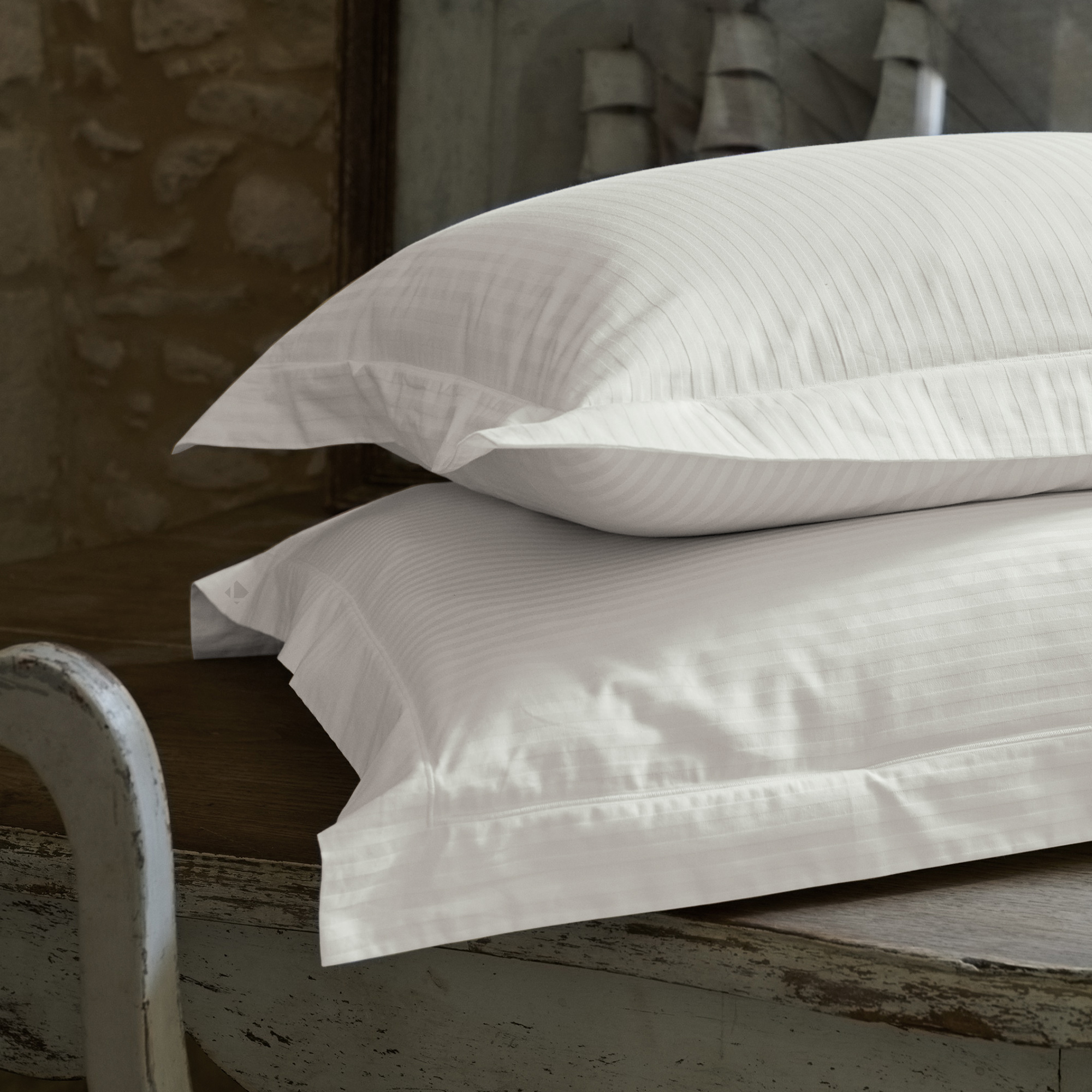 Parure De Lit 280x240 Cm Set 50x70 Satin Concerto Rayures Beige Craie