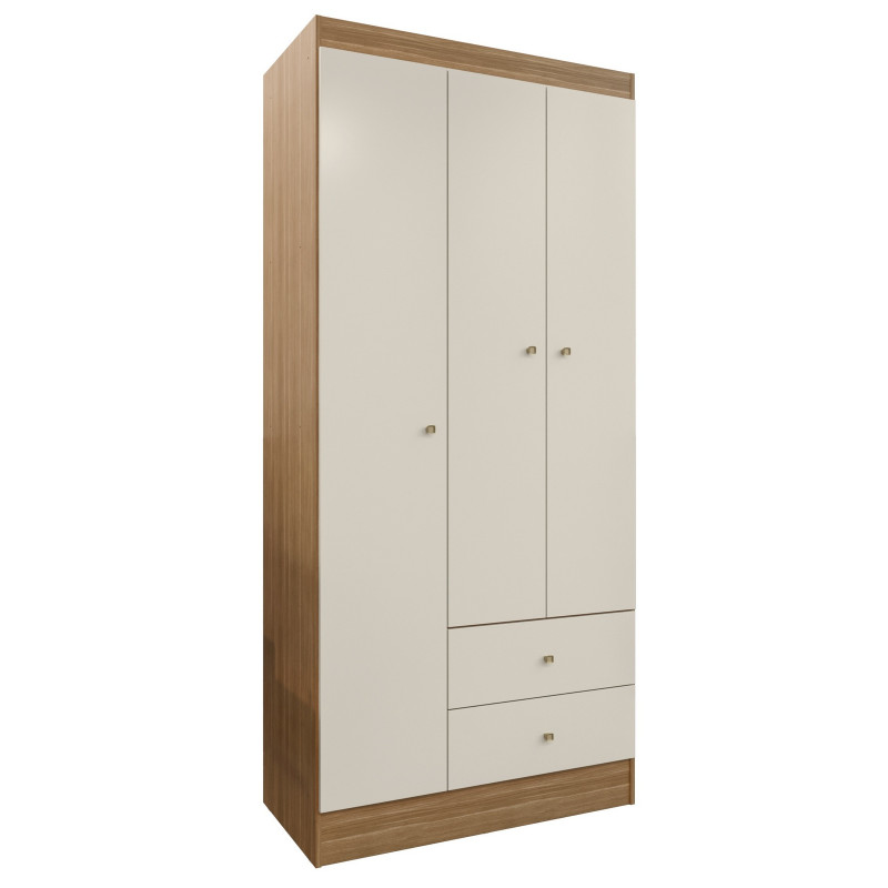Armoire Penderie Beaux Meubles Pas Chers 3 Portes 2 Tiroirs 5 Niches Chêne Blanc Écru Panneaux De Particules