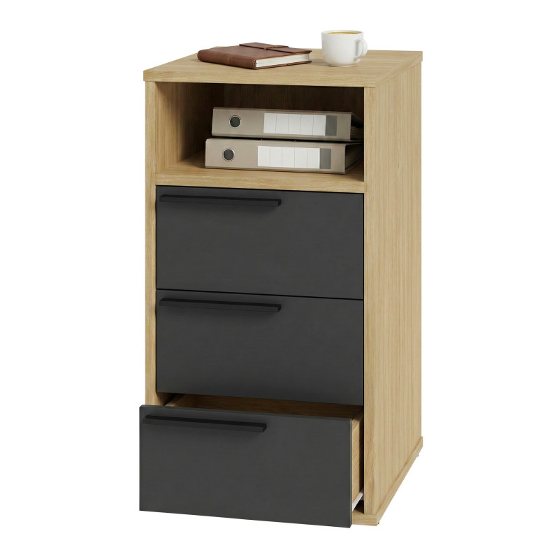 Caisson De Rangement Beaux Meubles Pas Chers 3 Tiroirs 1 Niche 35 X 63,5 X 38 Cm Chêne Noir Bois