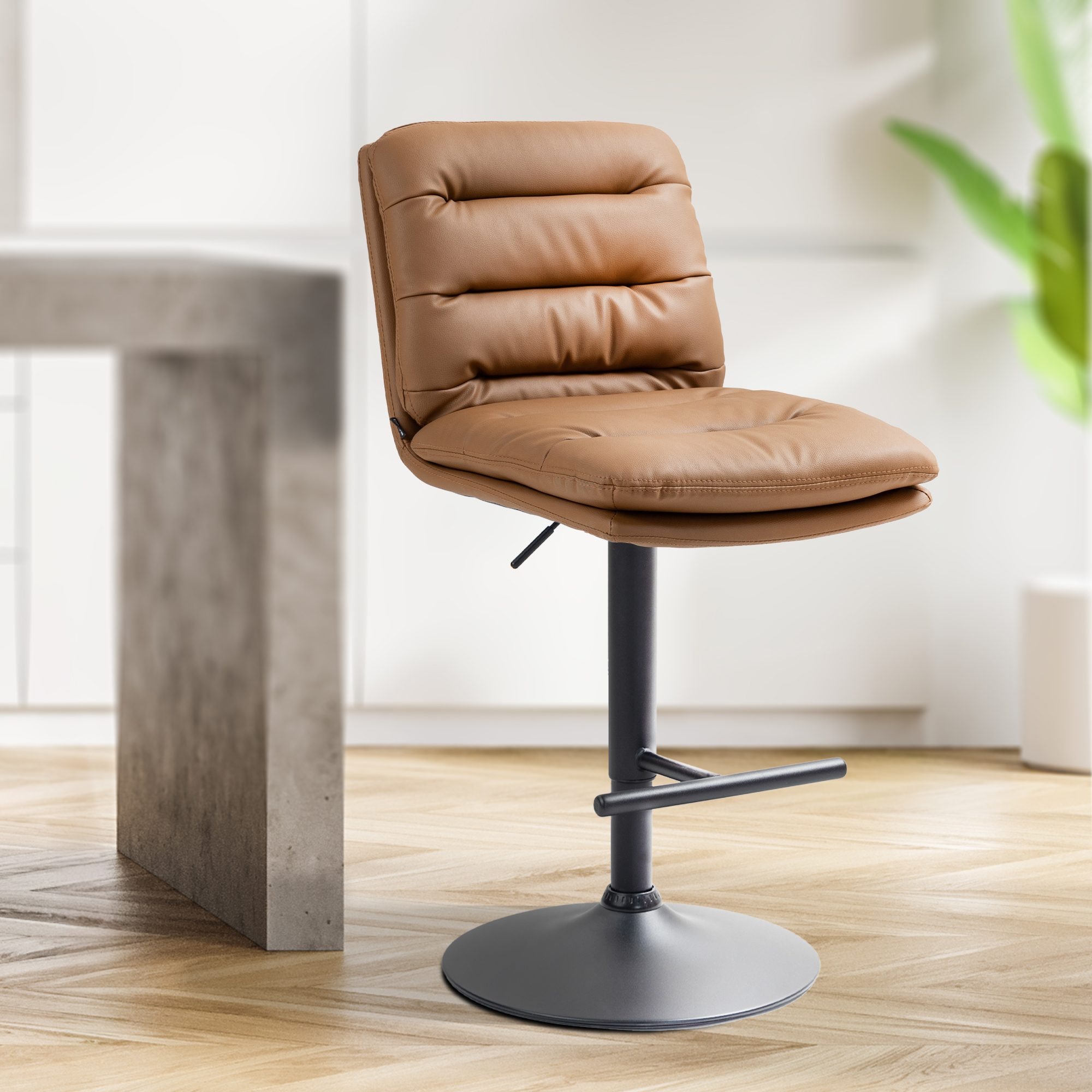 Tabouret De Bar Damar Simili Cuir Noir Marron Clair