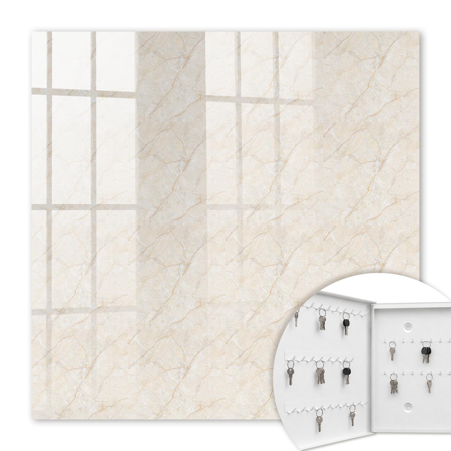 Armoire À Clés - (30 Cm X 30 Cm) - Boîte À Clés Murale - Coffret De Rangement Pour Clés - Couleur Blanche - Ouverture Vers La Gauche - Pour Maison Et Bureau - Élégance Du Marbre