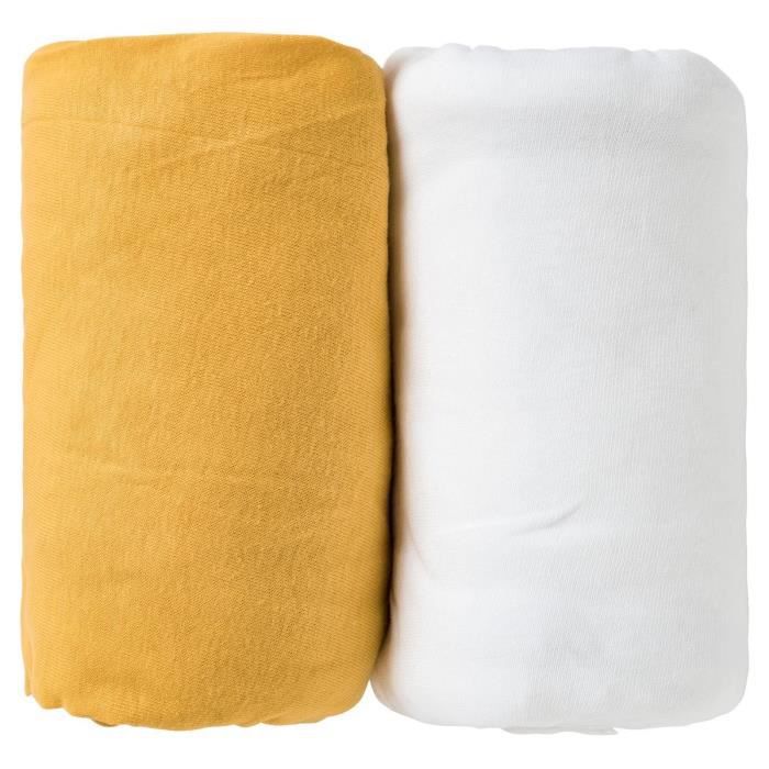 Babycalin Lot De 2 Draps Housse 60x120x15cm Moutarde/blanc