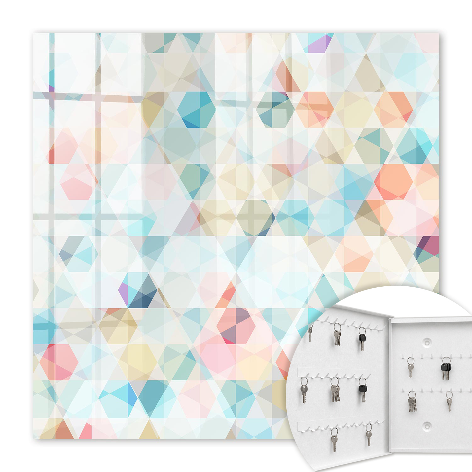 Armoire À Clés - (30 Cm X 30 Cm) - Boîte À Clés Murale - Coffret De Rangement Pour Clés - Couleur Blanche - Ouverture Vers La Gauche - Pour Maison Et Bureau - Motifs Géométriques