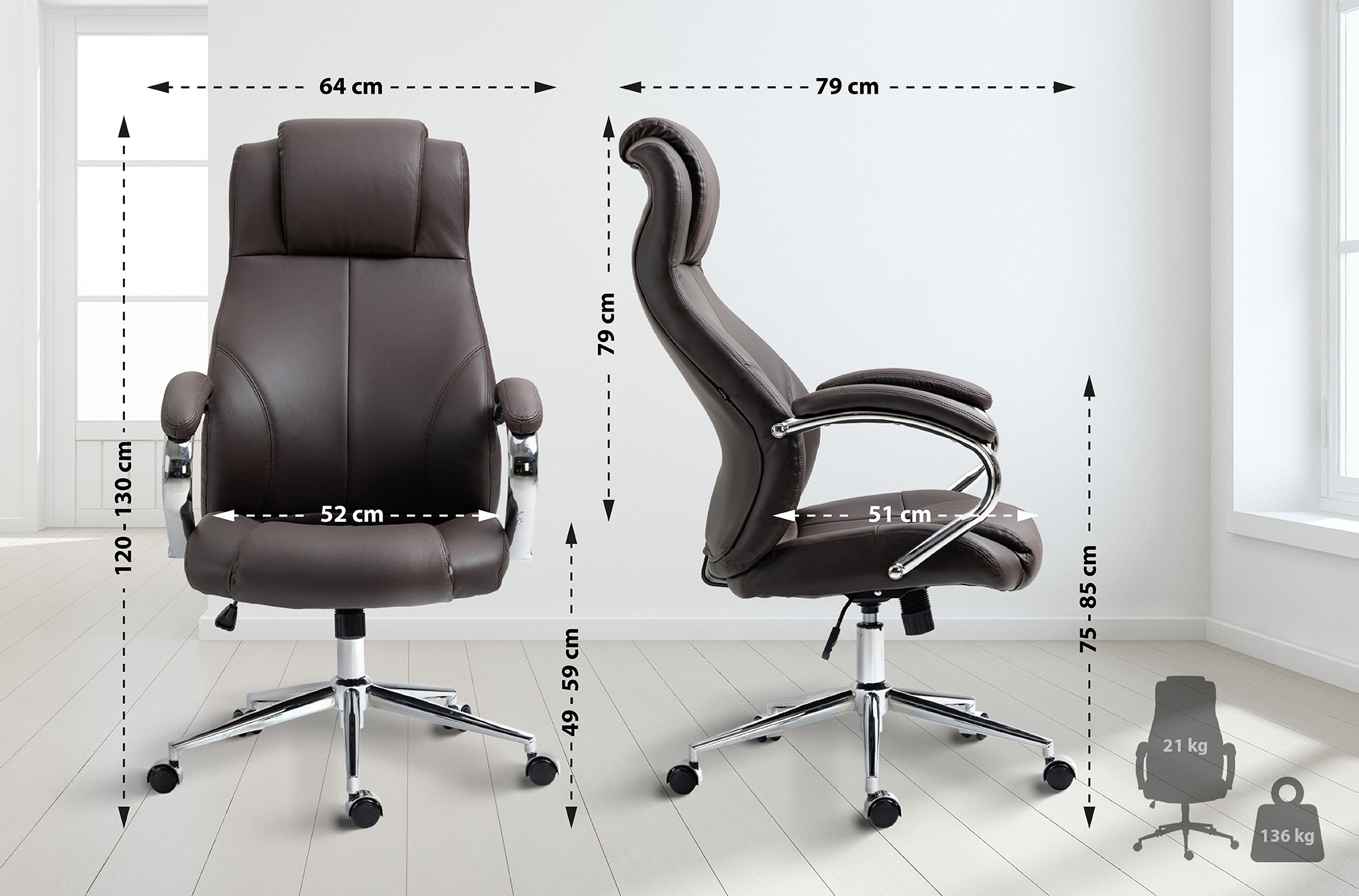 Chaise De Bureau Salford En Cuir Véritable Brun