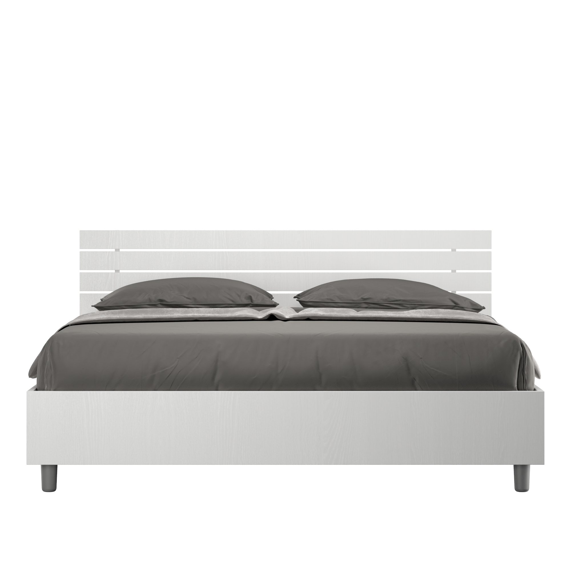 Lit Avec Sommier 160x190 Tête De Lit Inclinée Avec Des Lames Frêne Blanc Ankel