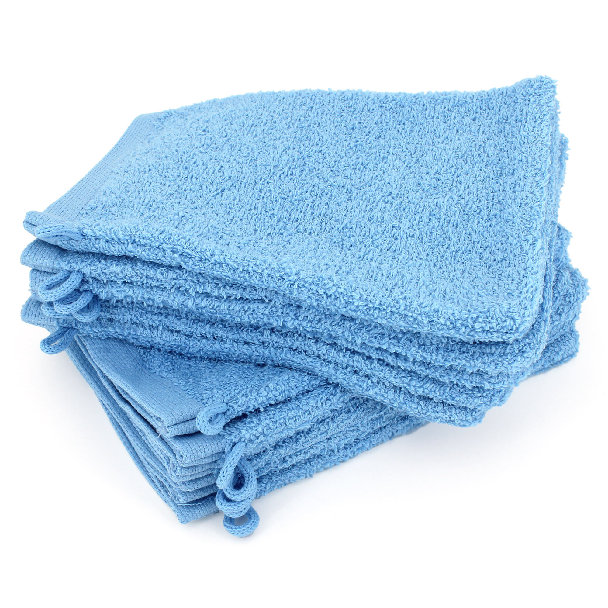 Lot De 12 Gants De Toilette 16x21 Cm Alpha Bleu Ciel