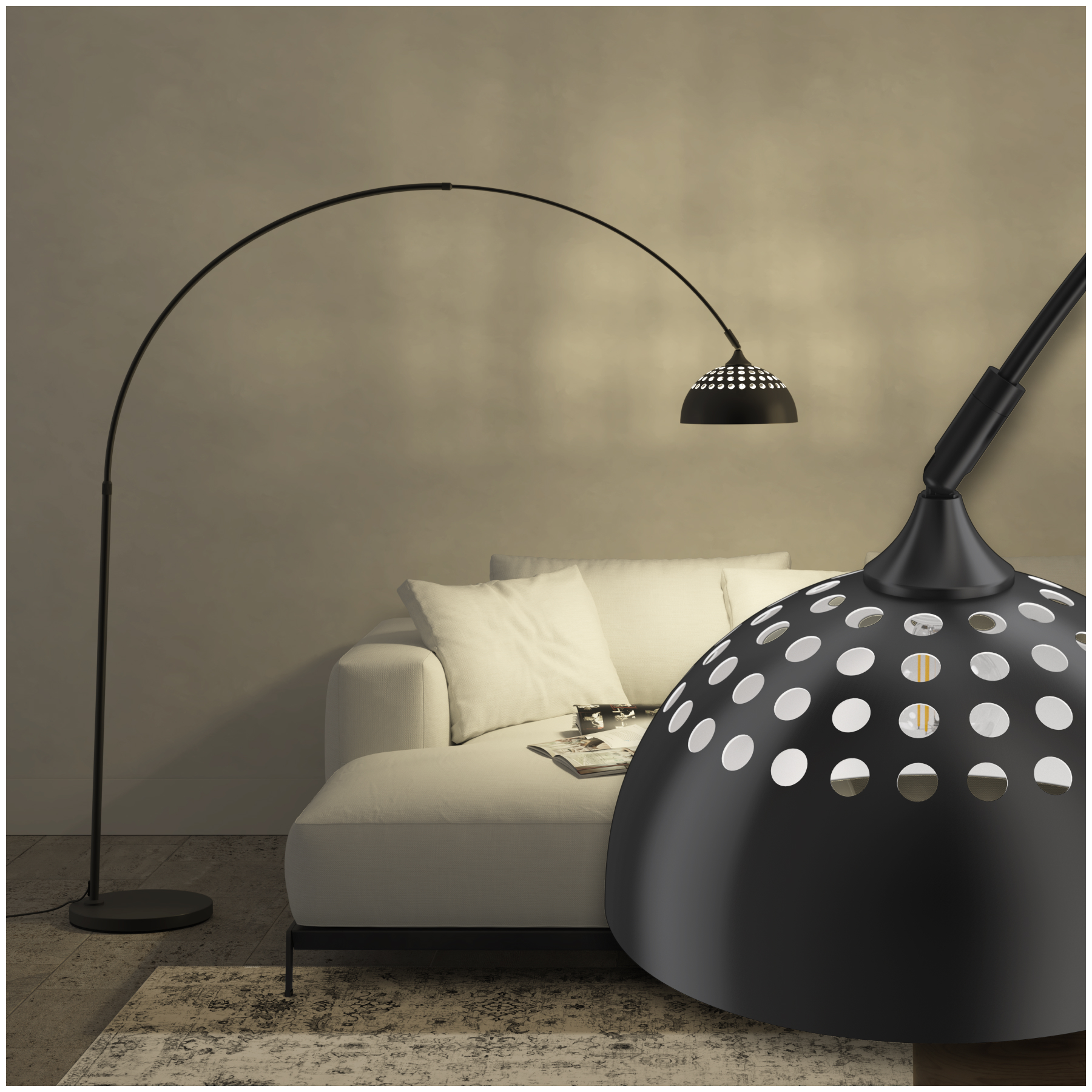Lampe Sur Pied En Acier Laqué Époxy 60w Réglable En Hauteur Noir
