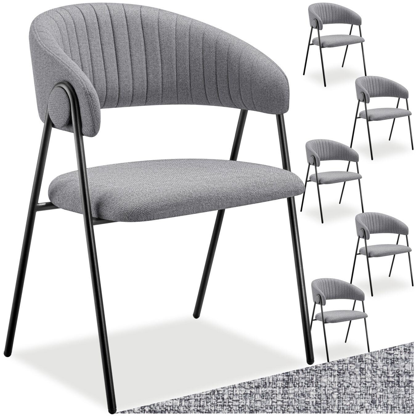 Lot 6 Fauteuils Rembourré Ergonomique En Tissu 150kg Max Gris