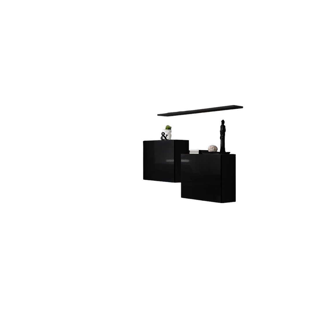 Composition Murale Switch Sbi - Cubes Suspendus Et Étagère - Noir Brillant - Design C