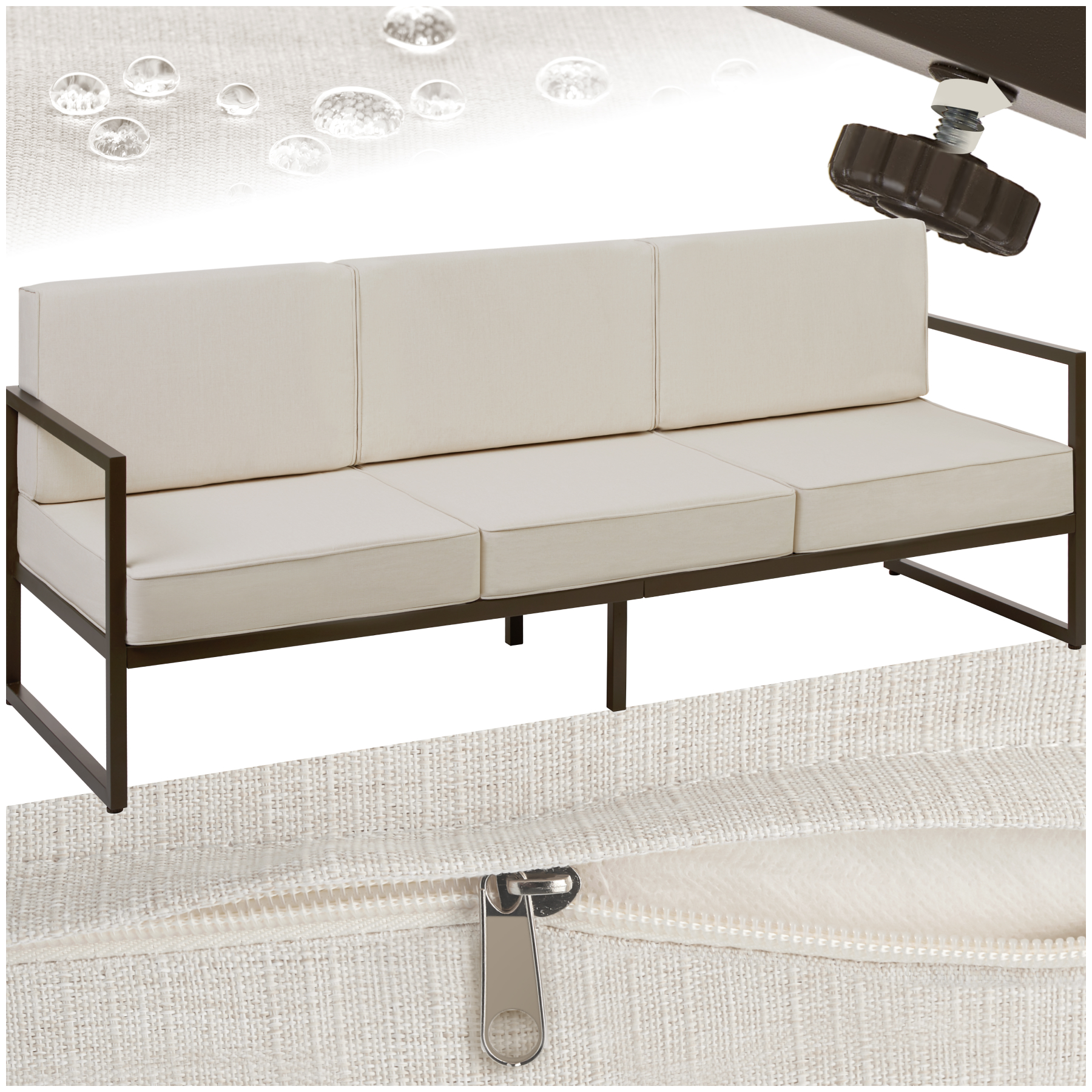 Canapé De Jardin 3 Places Avec Revêtement En Polyester Déperlant