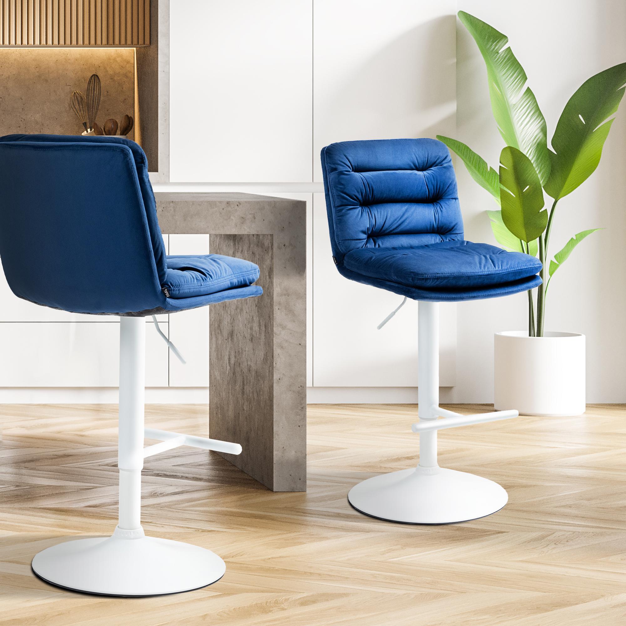 Tabouret De Bar Damar Velours Blanc Bleu