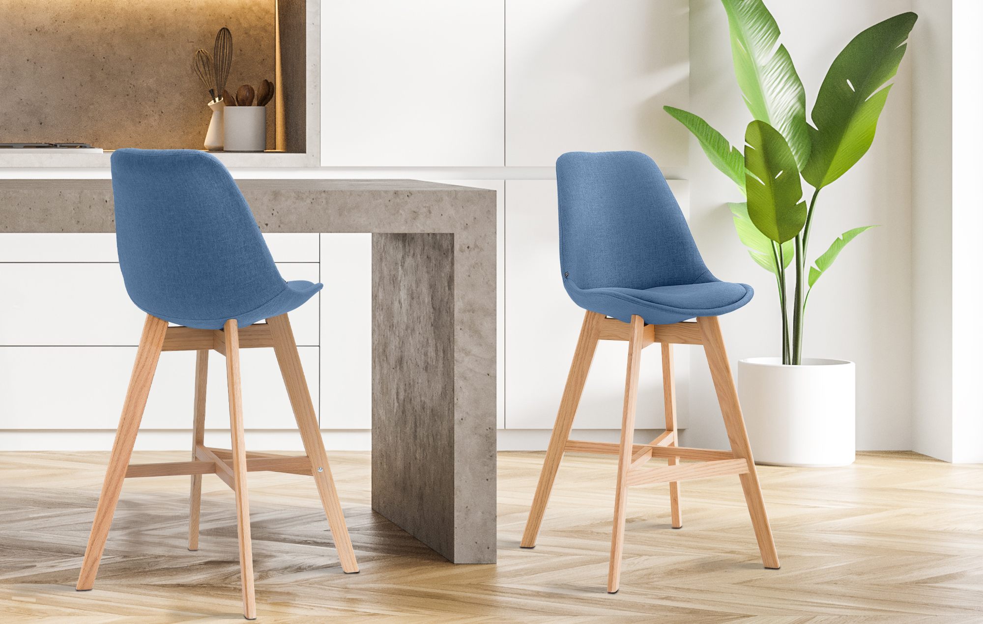 Tabouret De Bar Cannes Tissu Natura Bleu