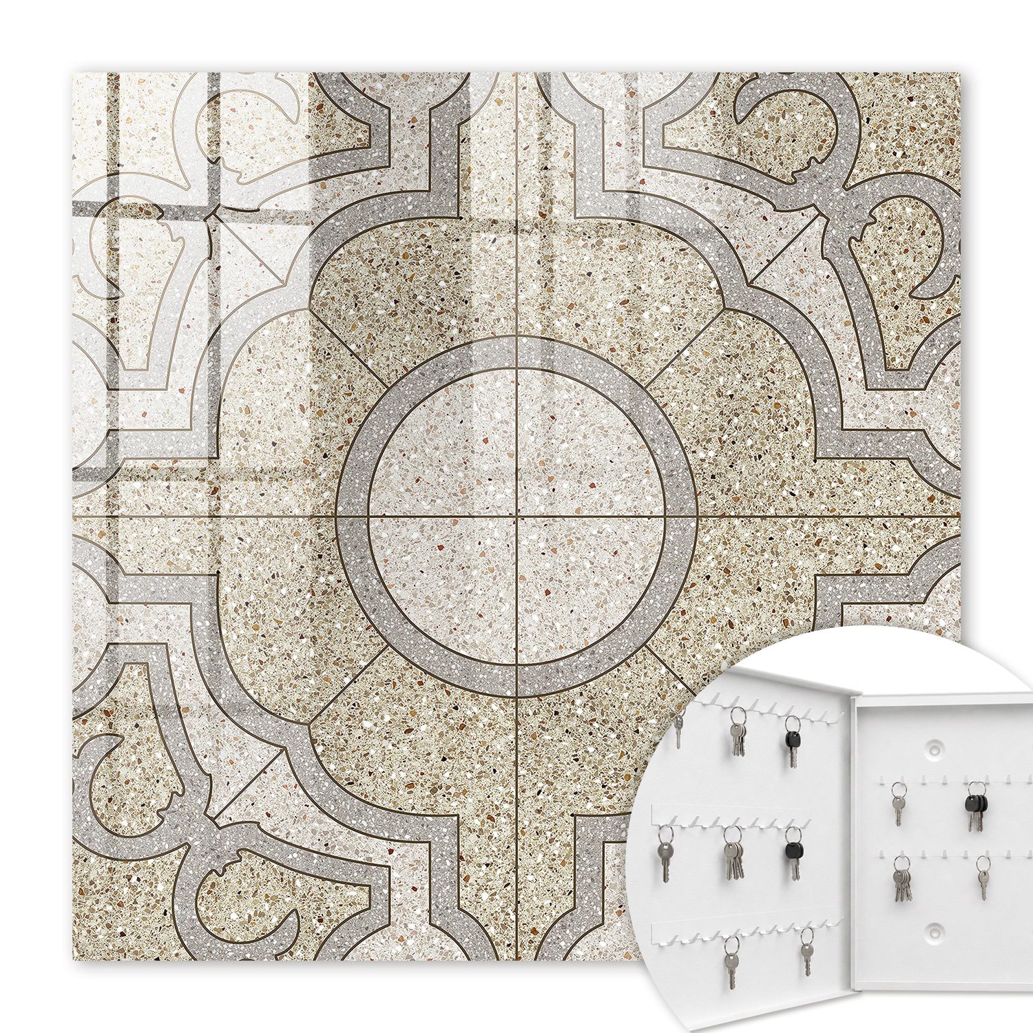 Armoire À Clés - (30 Cm X 30 Cm) - Boîte À Clés Murale - Coffret De Rangement Pour Clés - Couleur Blanche - Ouverture Vers La Gauche - Pour Maison Et Bureau - Mosaïque Élégante
