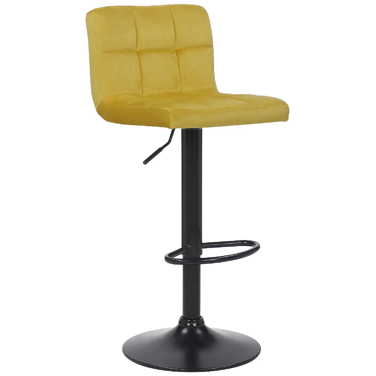 Tabouret De Bar En Velours Jaune Avec Pieds En Métal Noir Assise Rembourée Repose-pieds Tdb10182