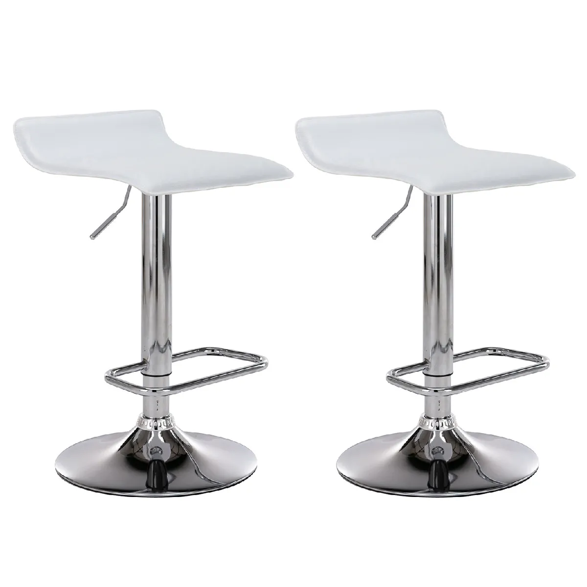 Lot De 2 Tabourets De Bar En Synthétique Blanc Hauteur Réglable Avec Repose-pieds Chromé Tdb10163