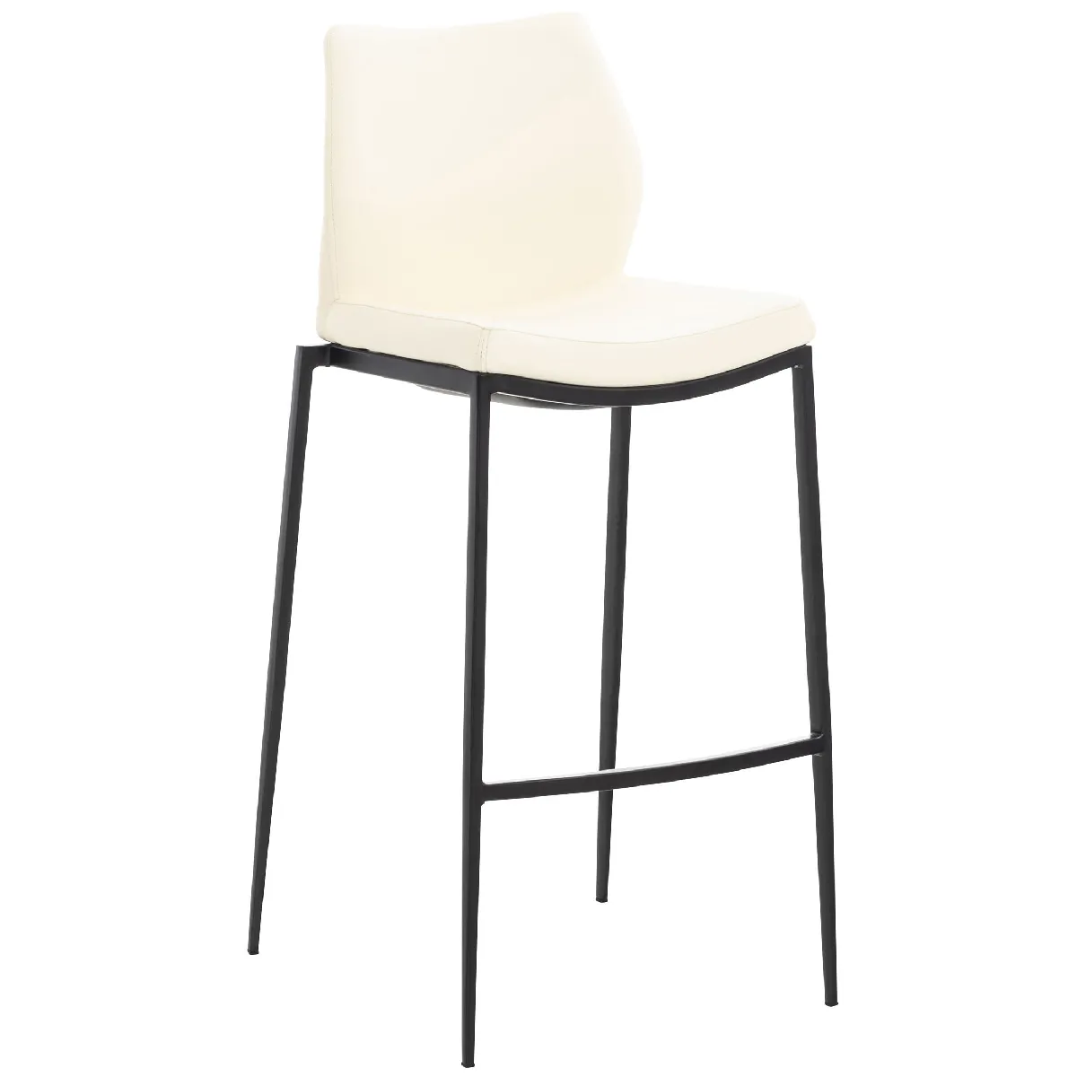 Tabouret De Bar Design Classique Et Moderne En Synthétique Crème Pieds En Acier Noir 10_0000867