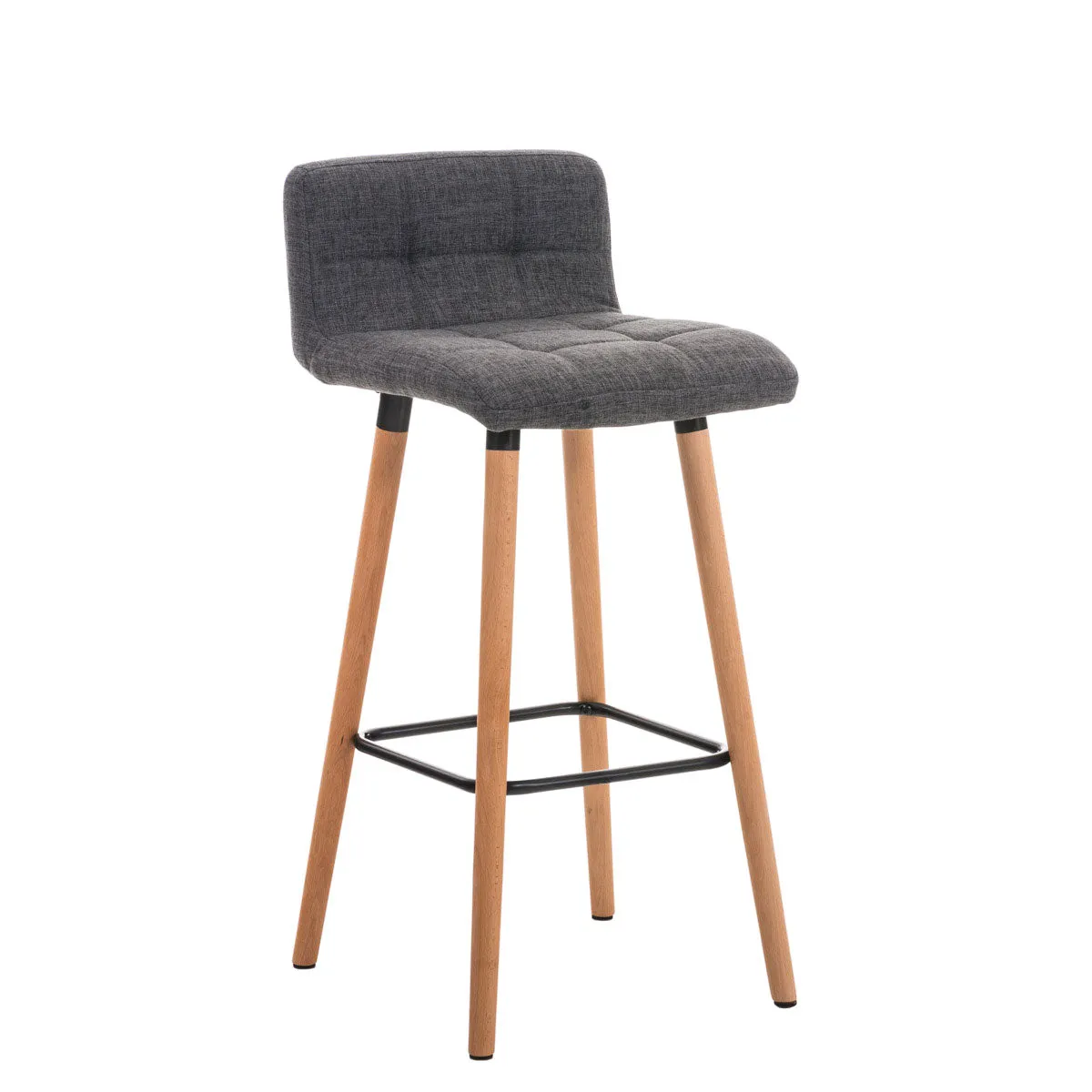 Tabouret De Bar En Tissu Gris Clair Coutures Décoratives Pieds En Bois Avec Repose-pieds 10_0000047