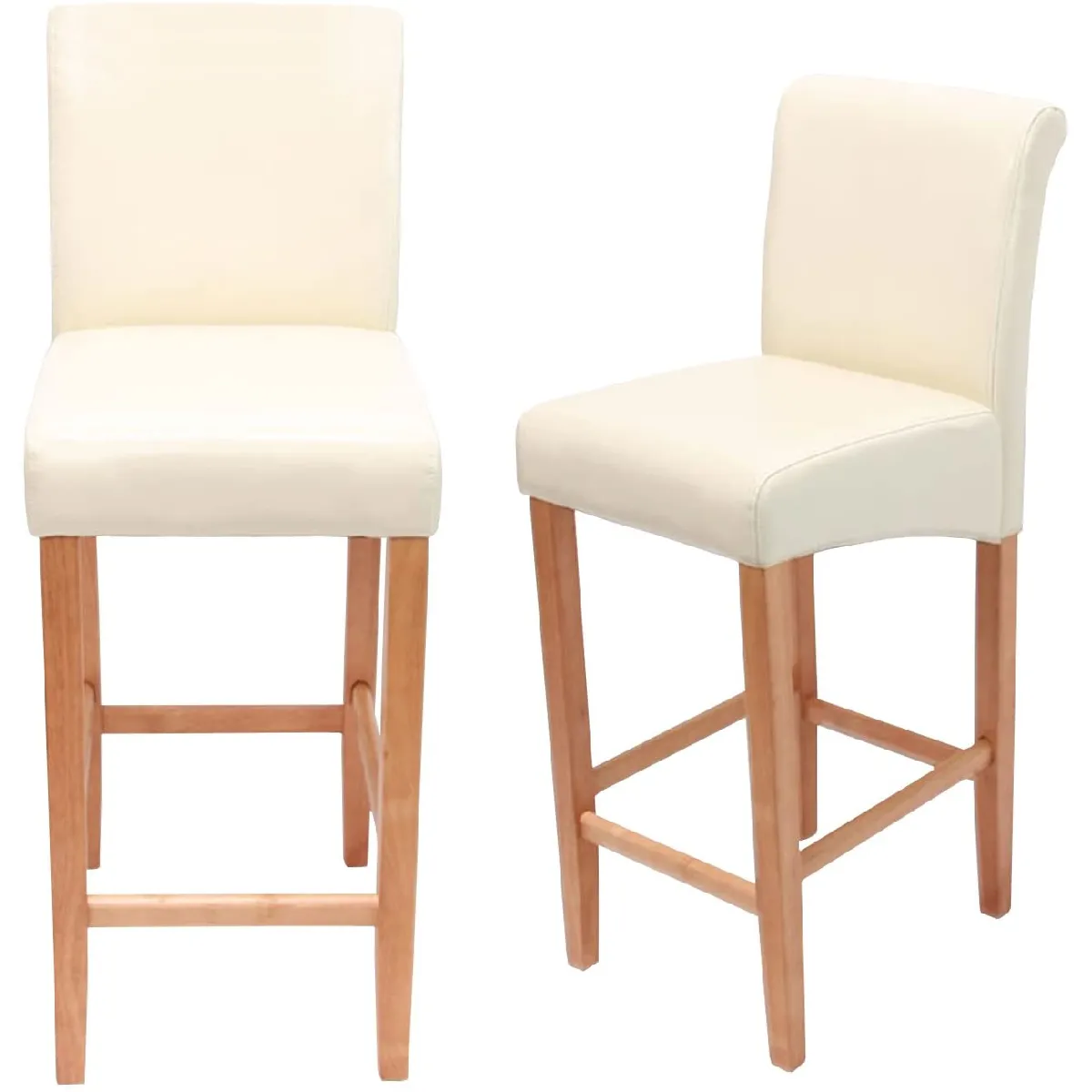 Lot De 2 Tabourets De Bar En Cuir Crème Pieds Clairs Avec Repose Pieds Tdb04003
