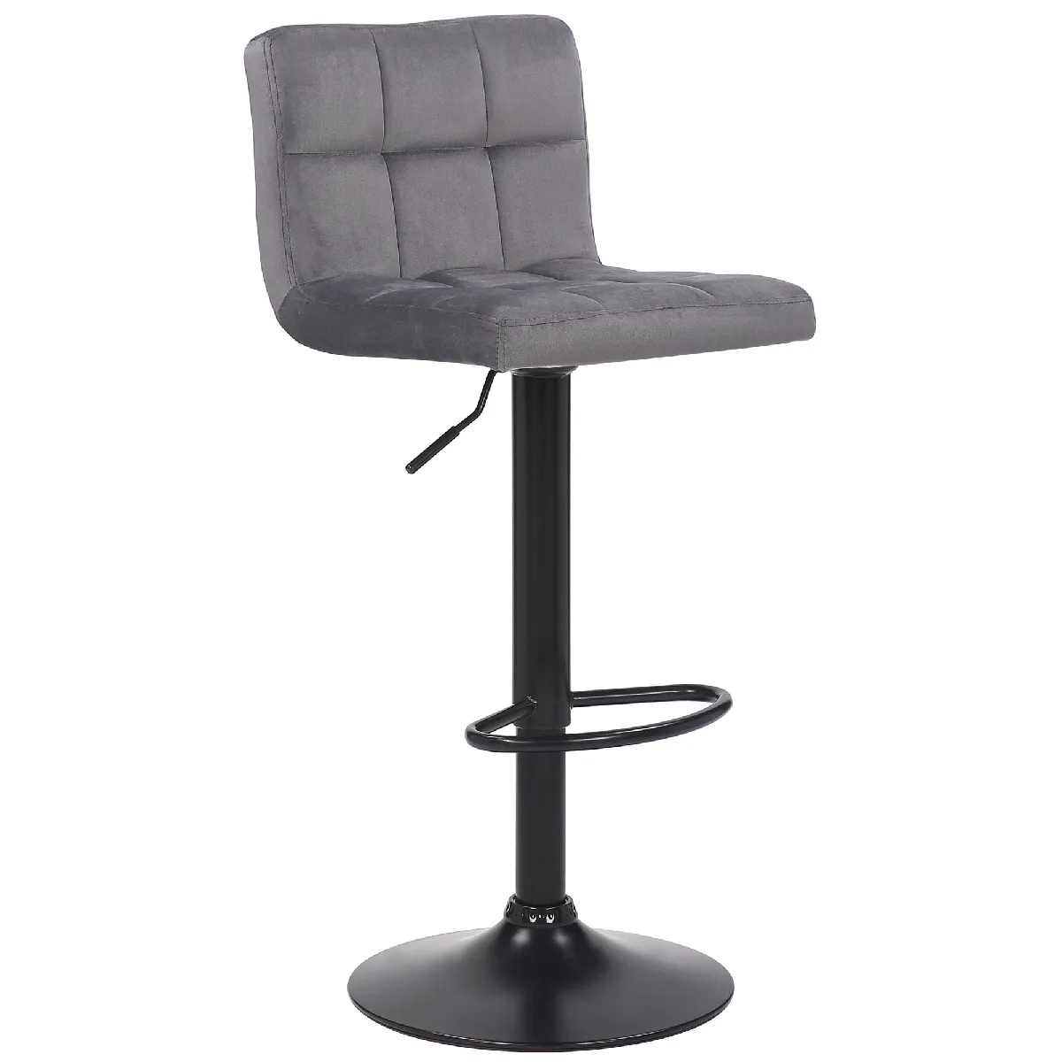 Tabouret De Bar En Velours Gris Avec Pieds En Métal Noir Assise Rembourée Repose-pieds Tdb10176