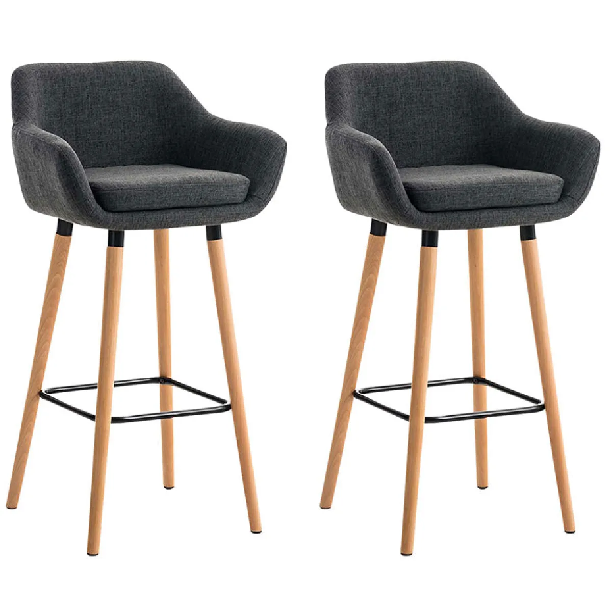 Lot De 2 Tabourets De Bar Design Et Confortable En Tissu Gris Clair Avec 10_0000273