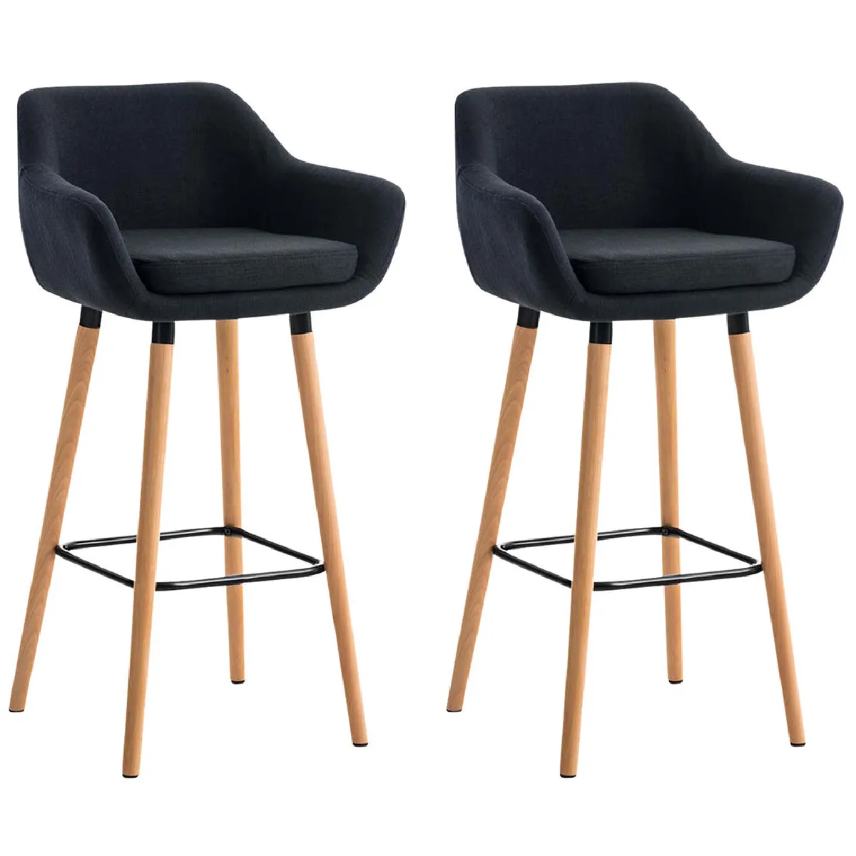 Lot De 2 Tabourets De Bar Design Et Confortable En Tissu Noir Avec Accoudoirs 10_0000271