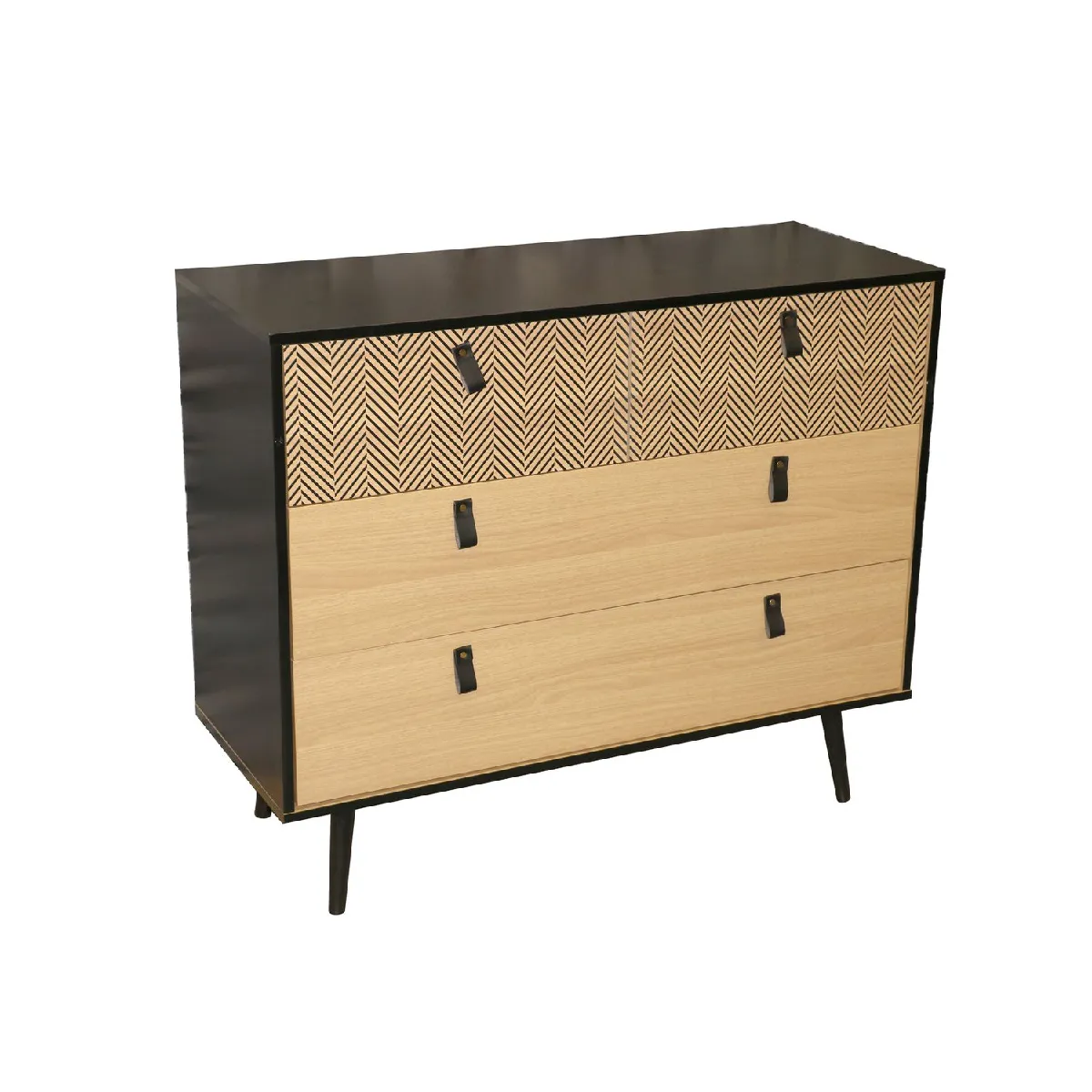 Commode Contemporaine Effet Bois Chelsea - L. 98 X H. 82 Cm - Noir