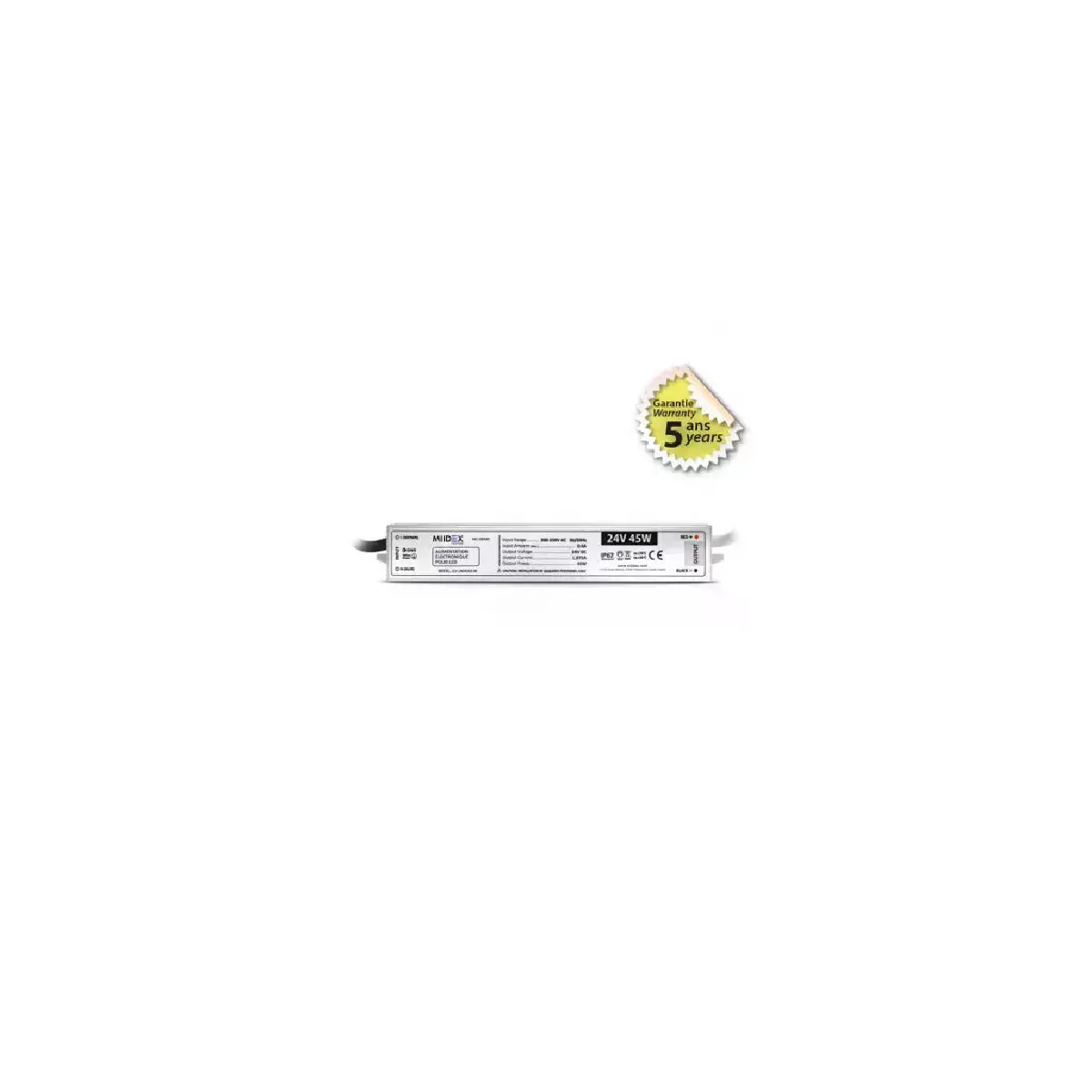 Alimentation LED 45W - 24V DC - IP67 - étanche - Garantie 5 ans
