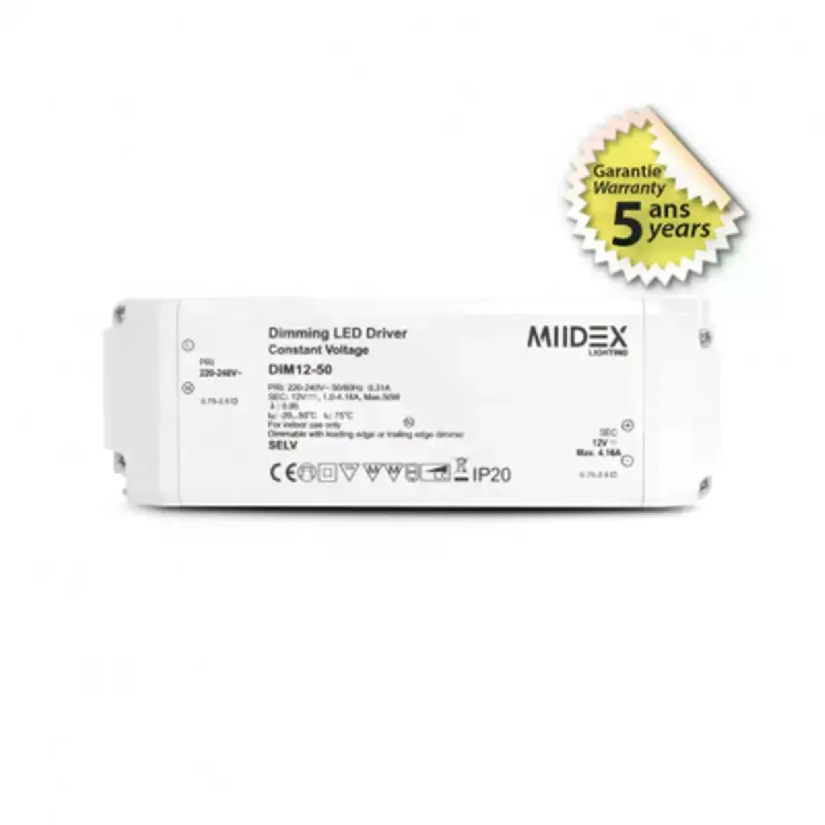 Alimentation LED 12V DC - 50W - Dimmable Coupure de Phase - IP20 - 5 Ans