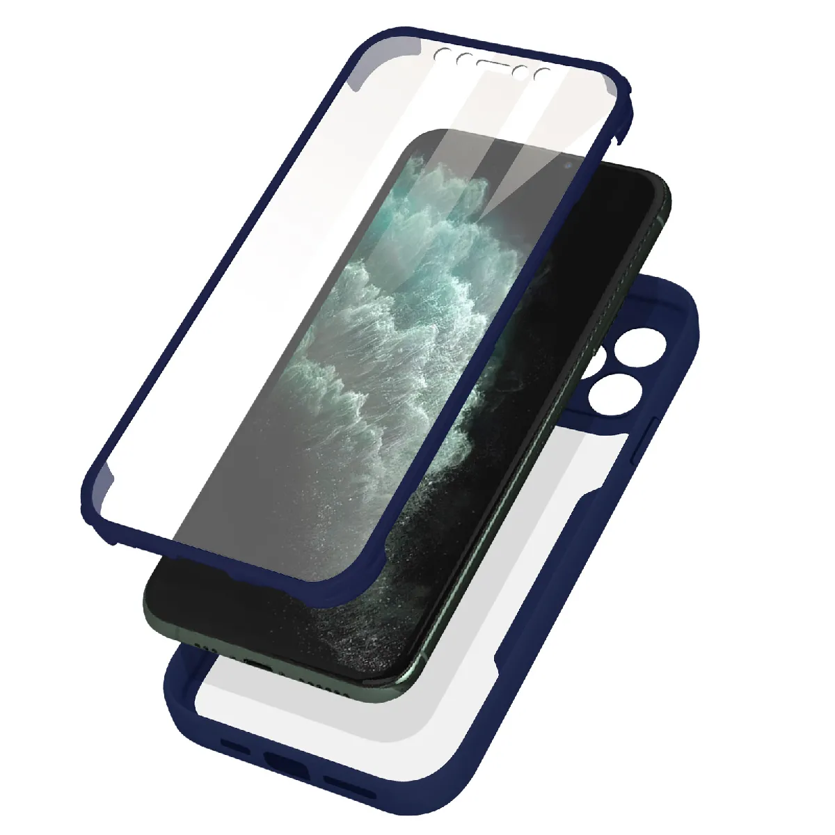 Coque 360° Pour Iphone 11 Pro Dos Rigide Protection Écran Souple Bleu