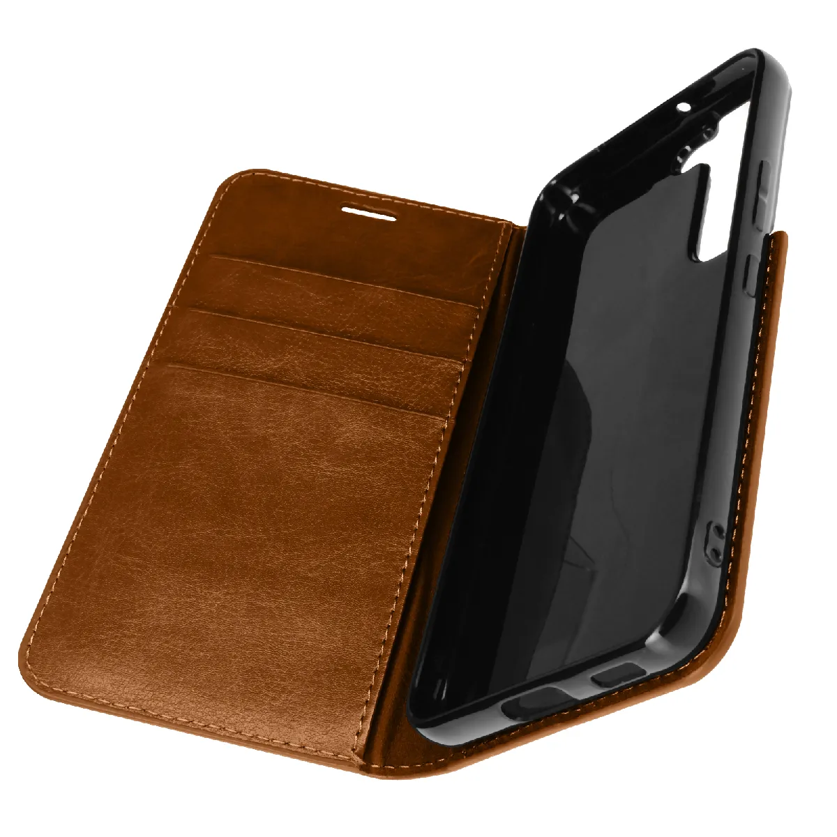 Étui Pour Samsung Galaxy S22 Folio Cuir Véritable Porte Cartes Support Vidéo Camel